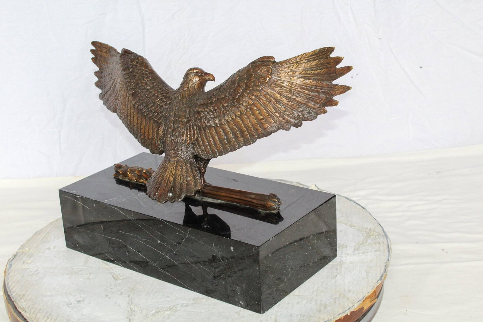 Majestic American Eagle Bronze Sculpture with Shield – Lost-Wax Cast, Classic Patina Finish, - 8