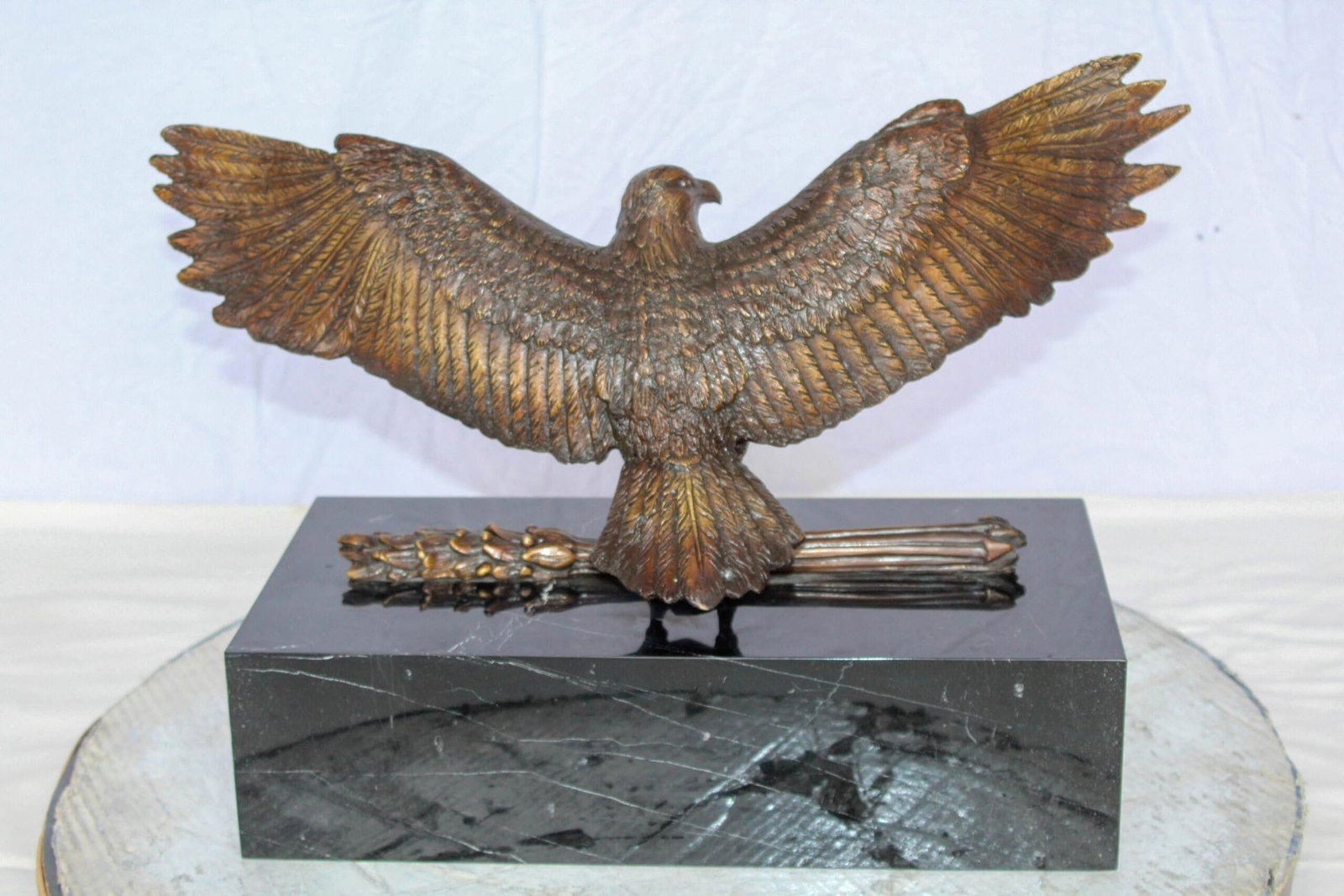 Majestic American Eagle Bronze Sculpture with Shield – Lost-Wax Cast, Classic Patina Finish, - 9
