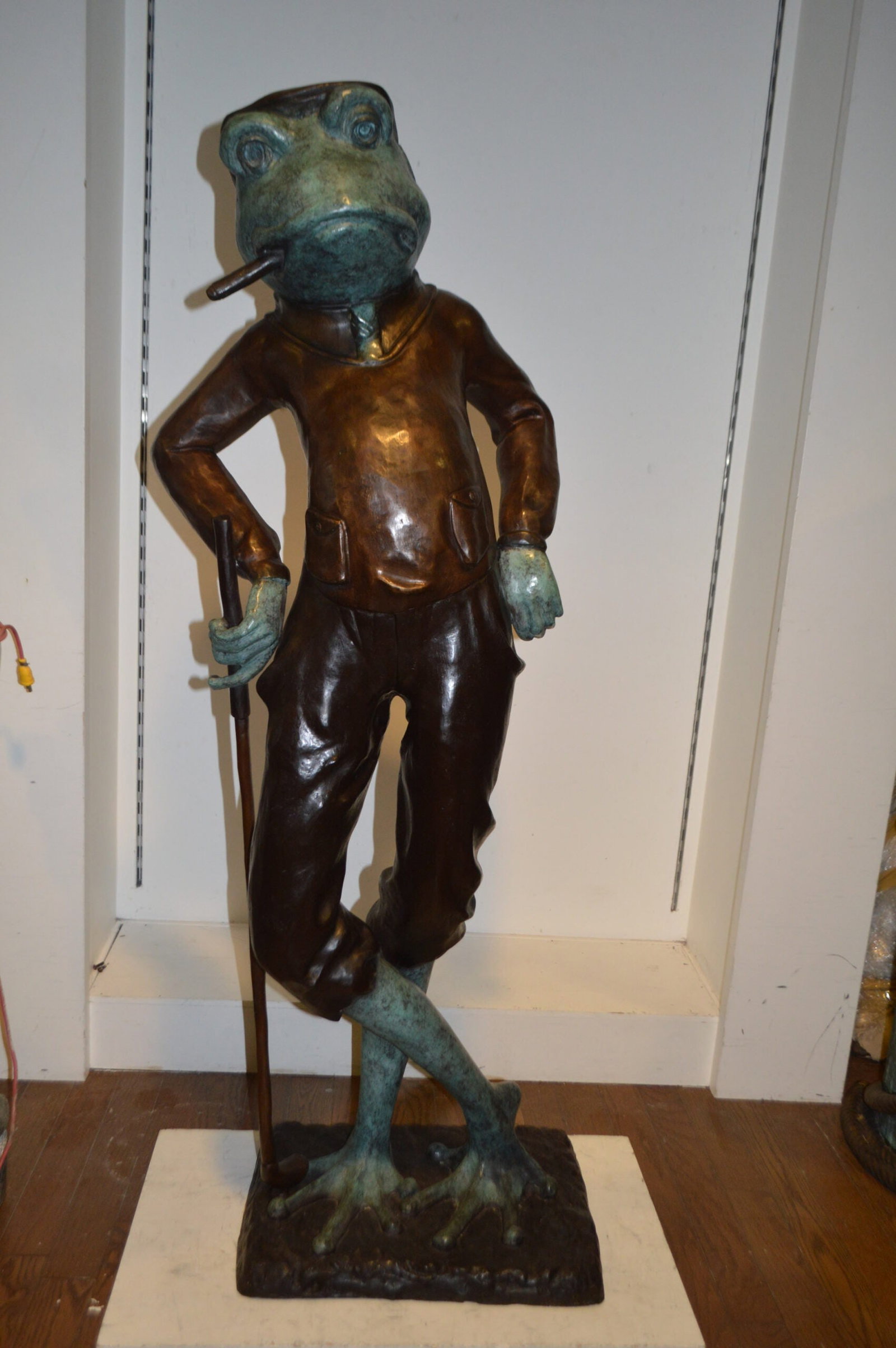 Frog With Cigar Plays Golf Bronze Statue - Size: 24"L x 15"W x 64"H. - 4