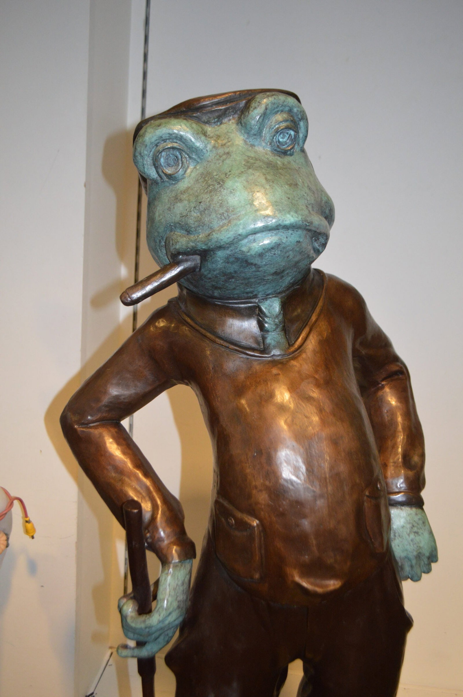 Frog With Cigar Plays Golf Bronze Statue - Size: 24"L x 15"W x 64"H. - 5