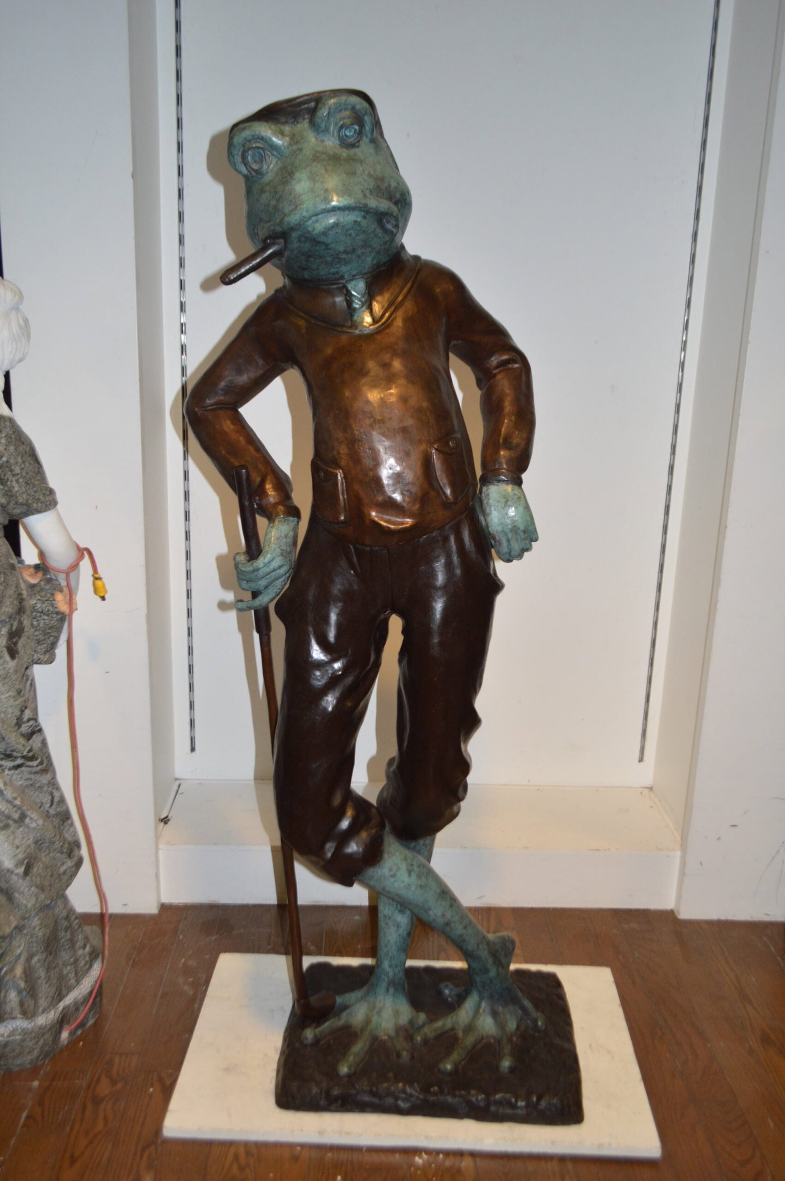 Frog With Cigar Plays Golf Bronze Statue - Size: 24"L x 15"W x 64"H. - 6