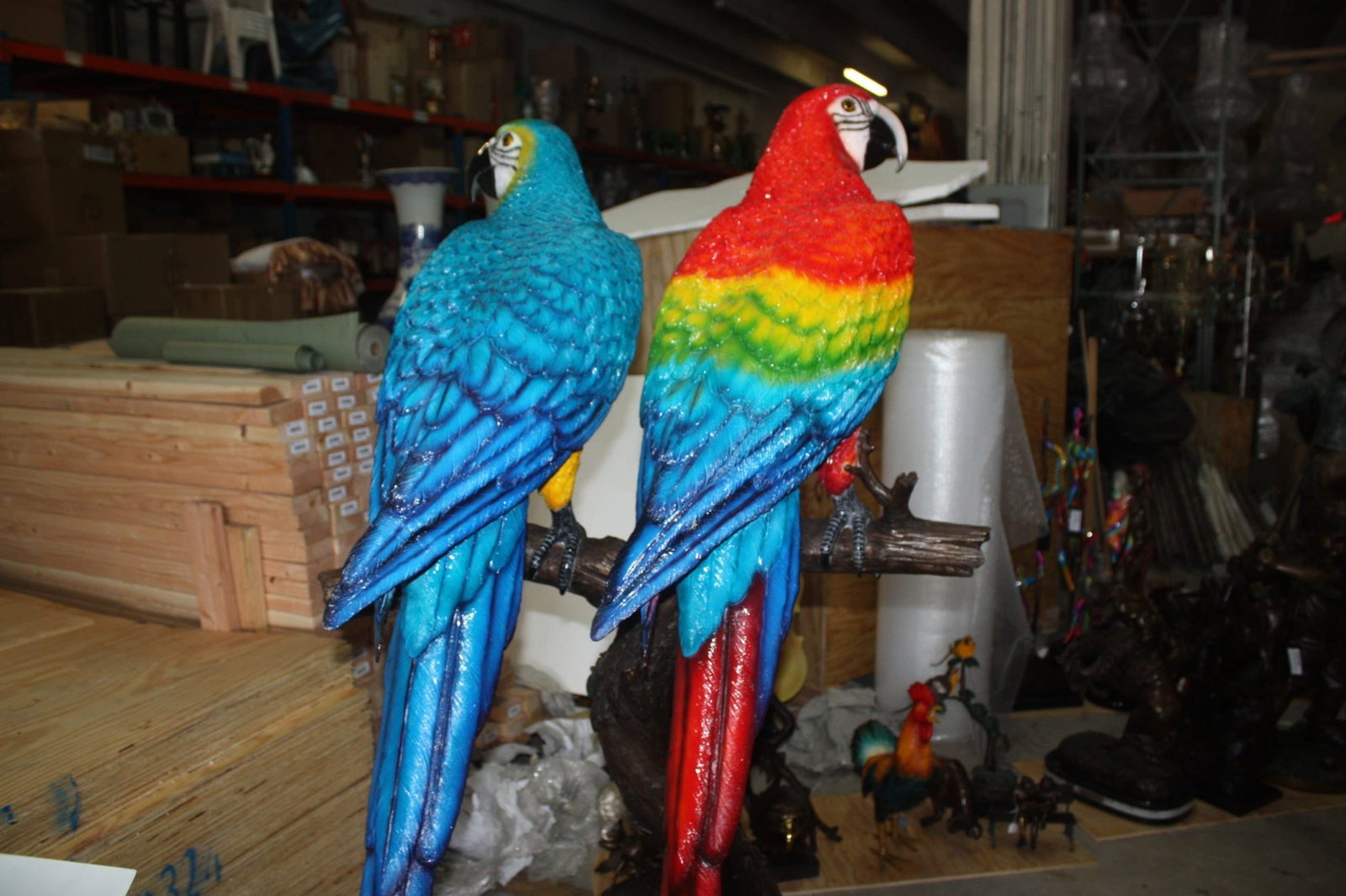 Two Large Parrots On A Tree | Bronze Statue - 10