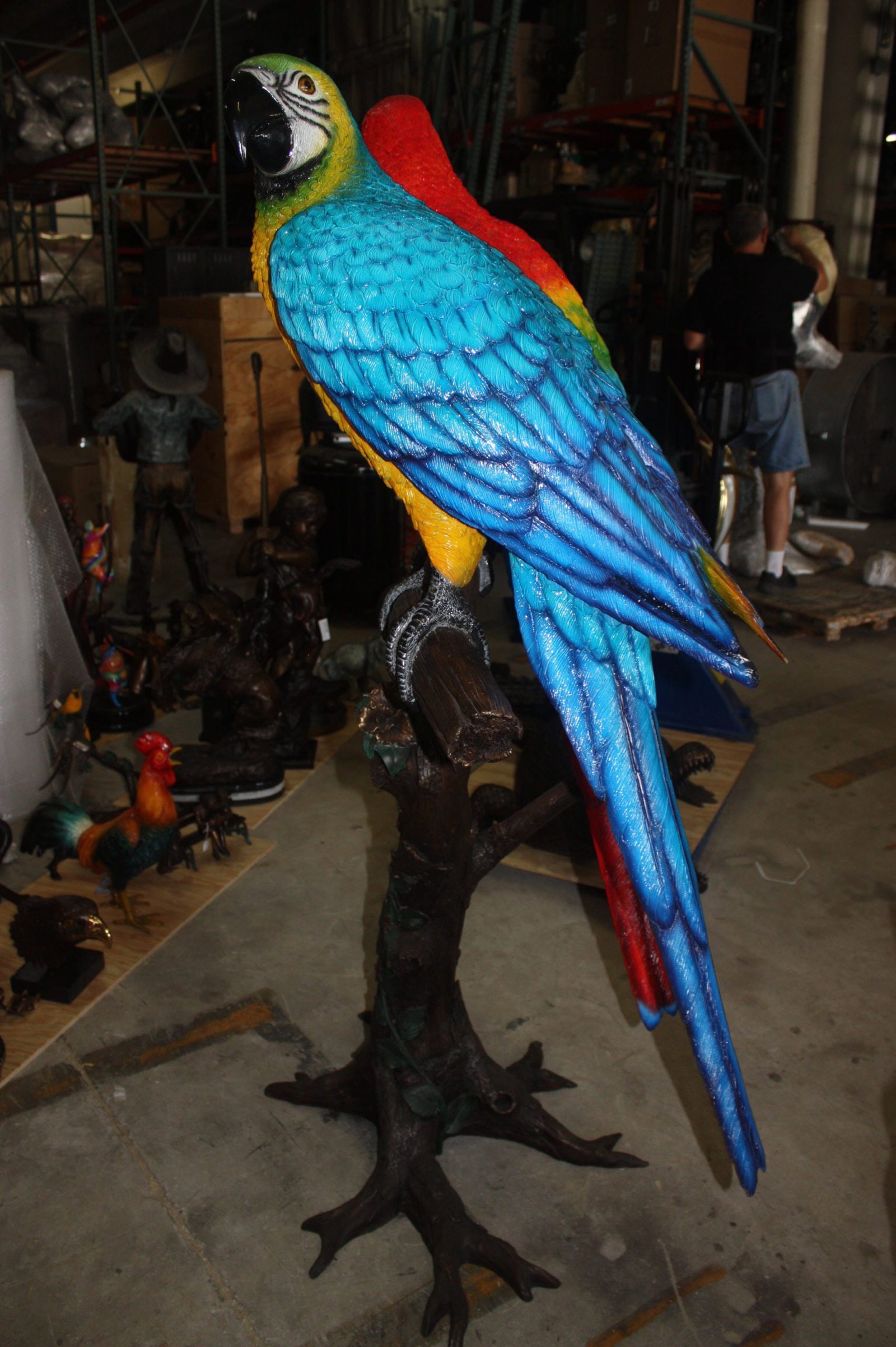 Two Large Parrots On A Tree | Bronze Statue - 12