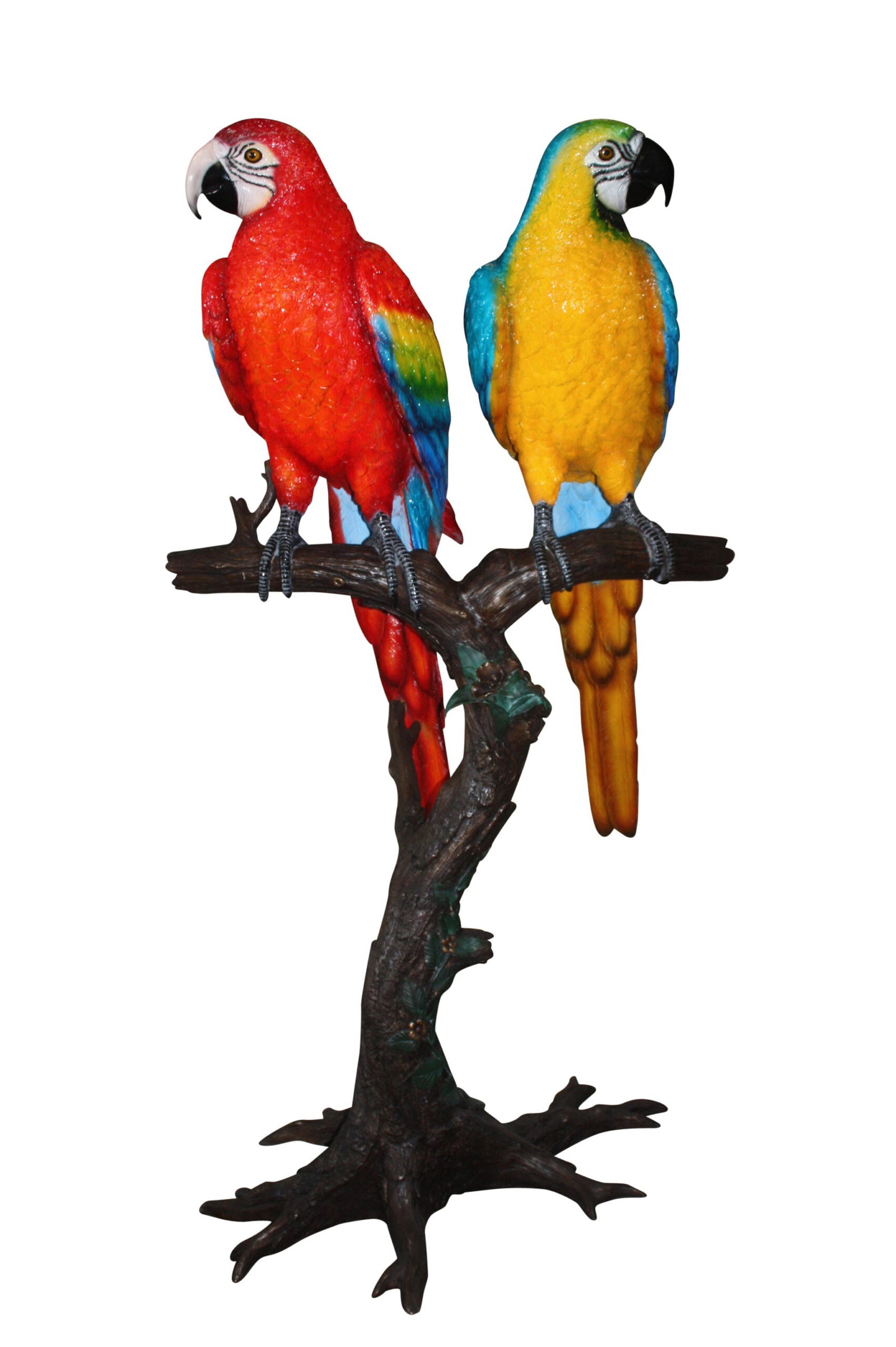 Two Large Parrots On A Tree | Bronze Statue - 13