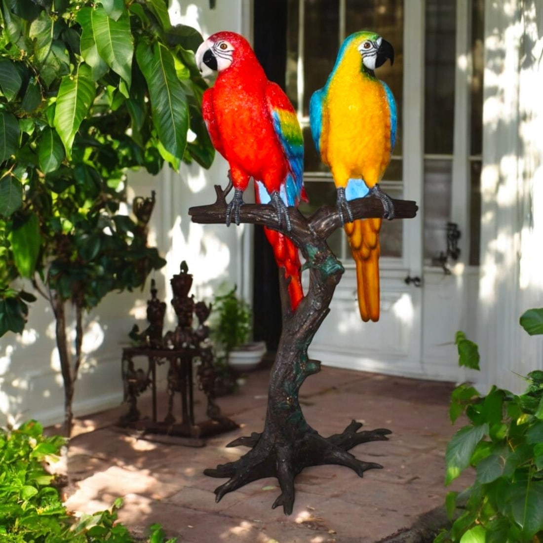 Two Large Parrots On A Tree | Bronze Statue - 2