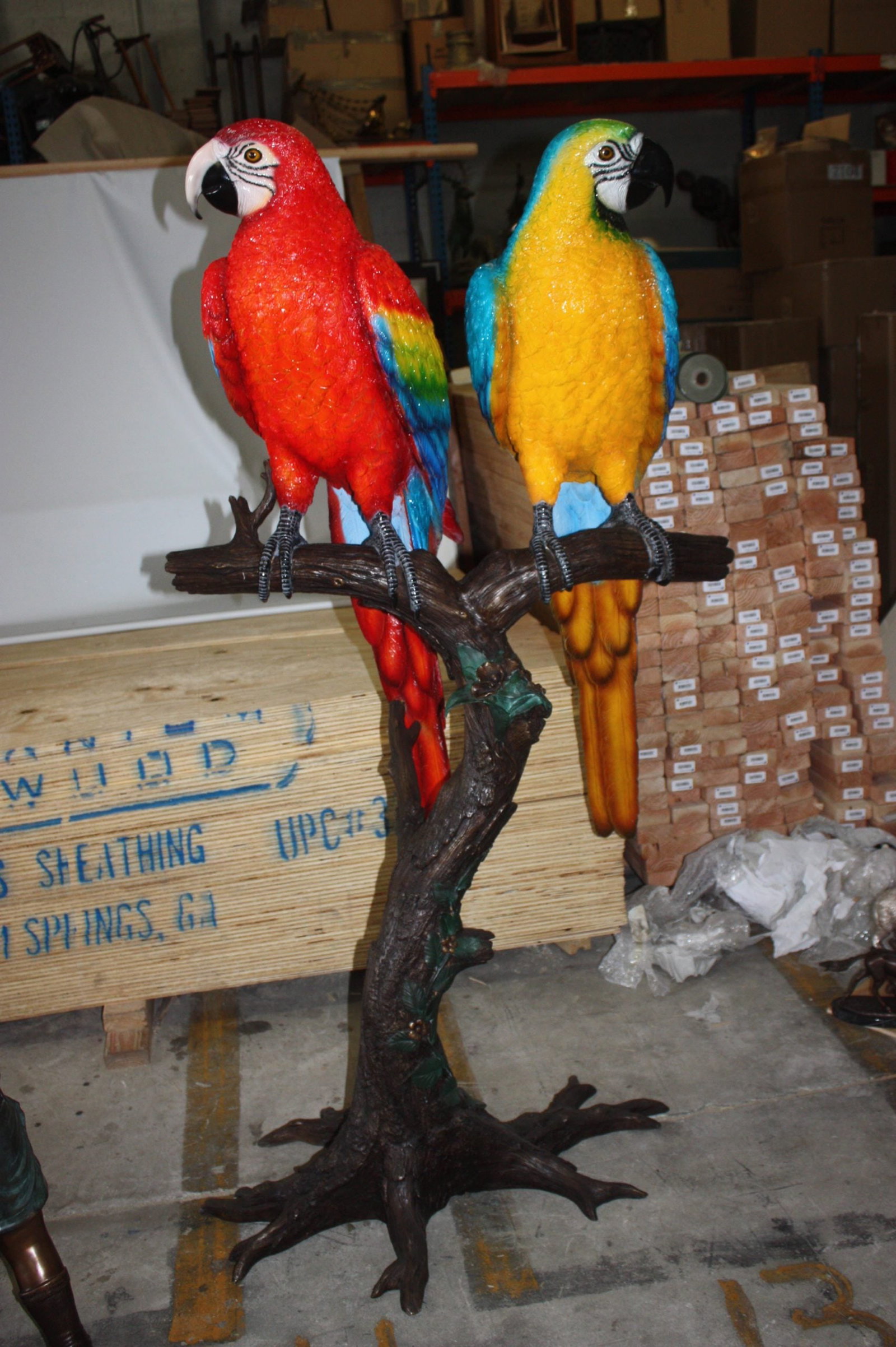 Two Large Parrots On A Tree | Bronze Statue - 8