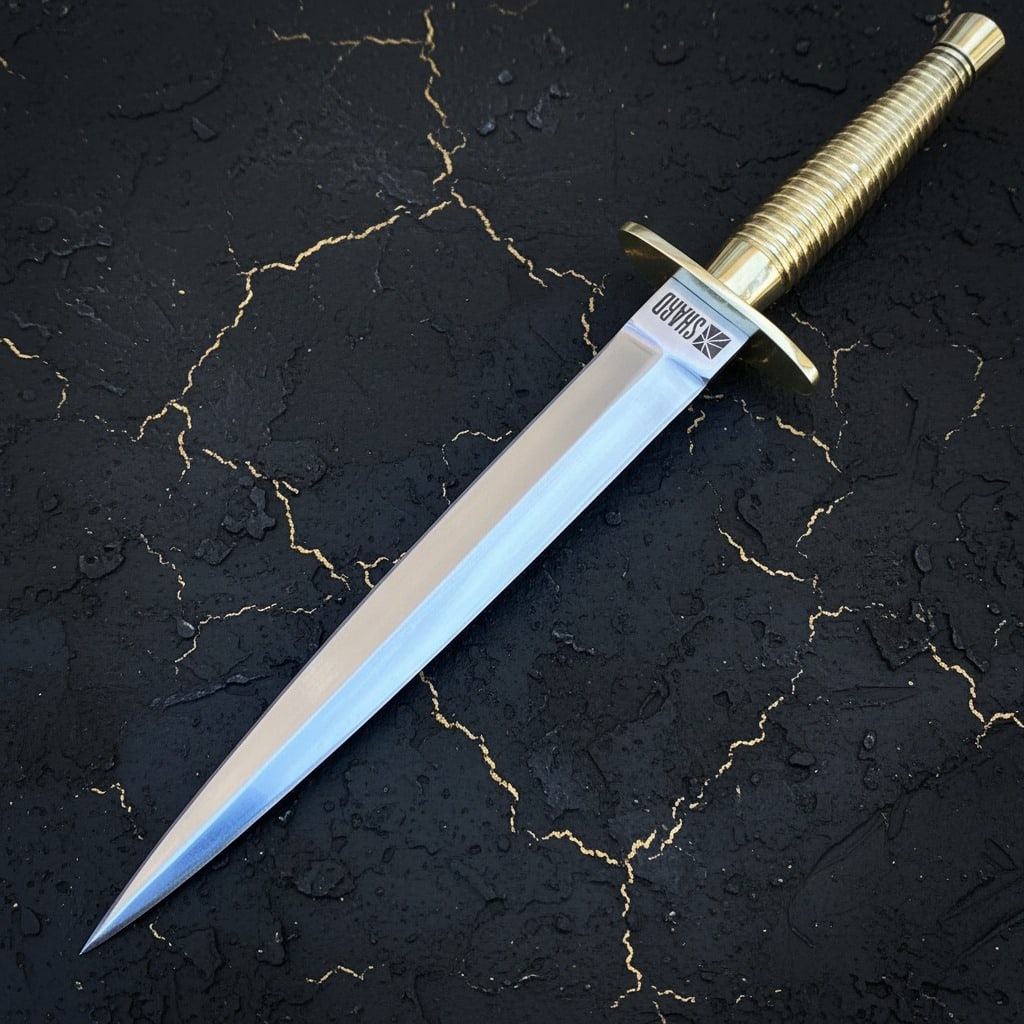 WW2 Era Double-Edged V42 Military Combat Dagger With Leather Sheath - 2
