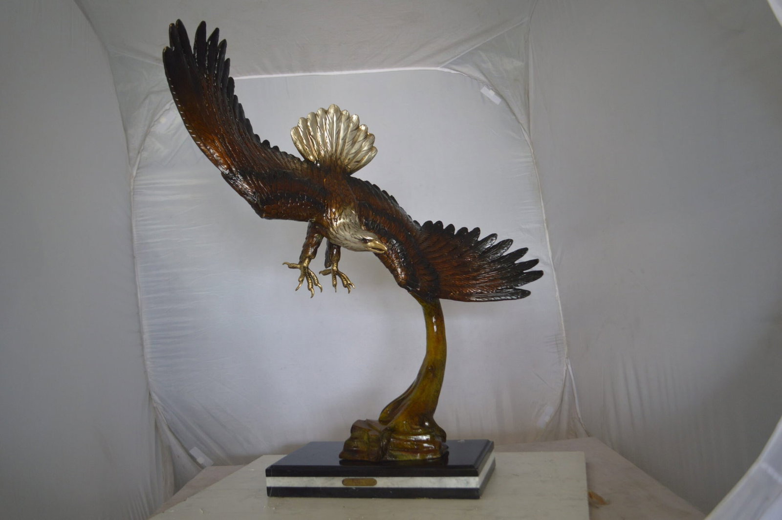 Eagle Soaring Bronze Statue by W Aribu - Size: 35"L x 27"W x 38"H. - 2