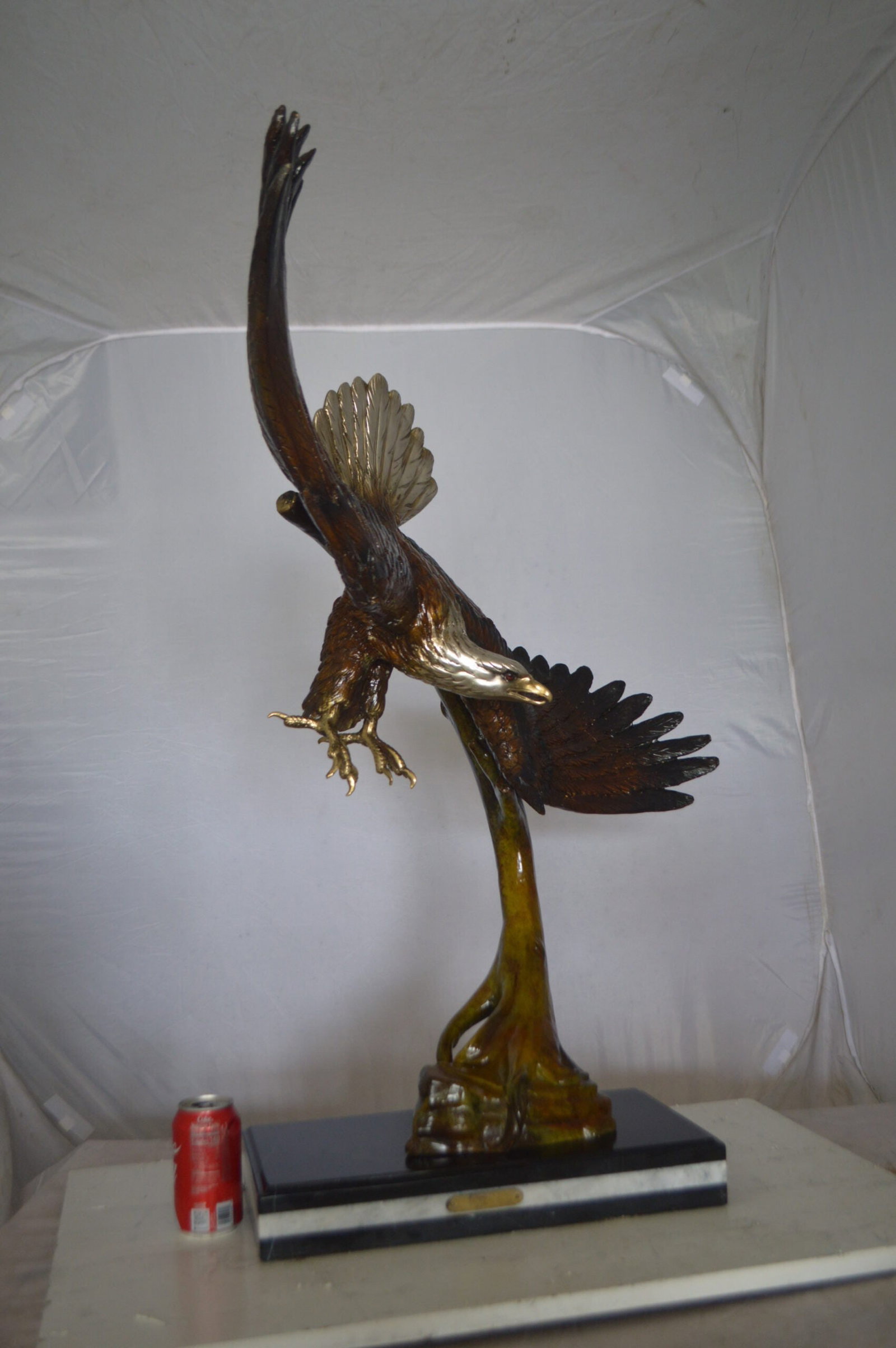 Eagle Soaring Bronze Statue by W Aribu - Size: 35"L x 27"W x 38"H. - 3