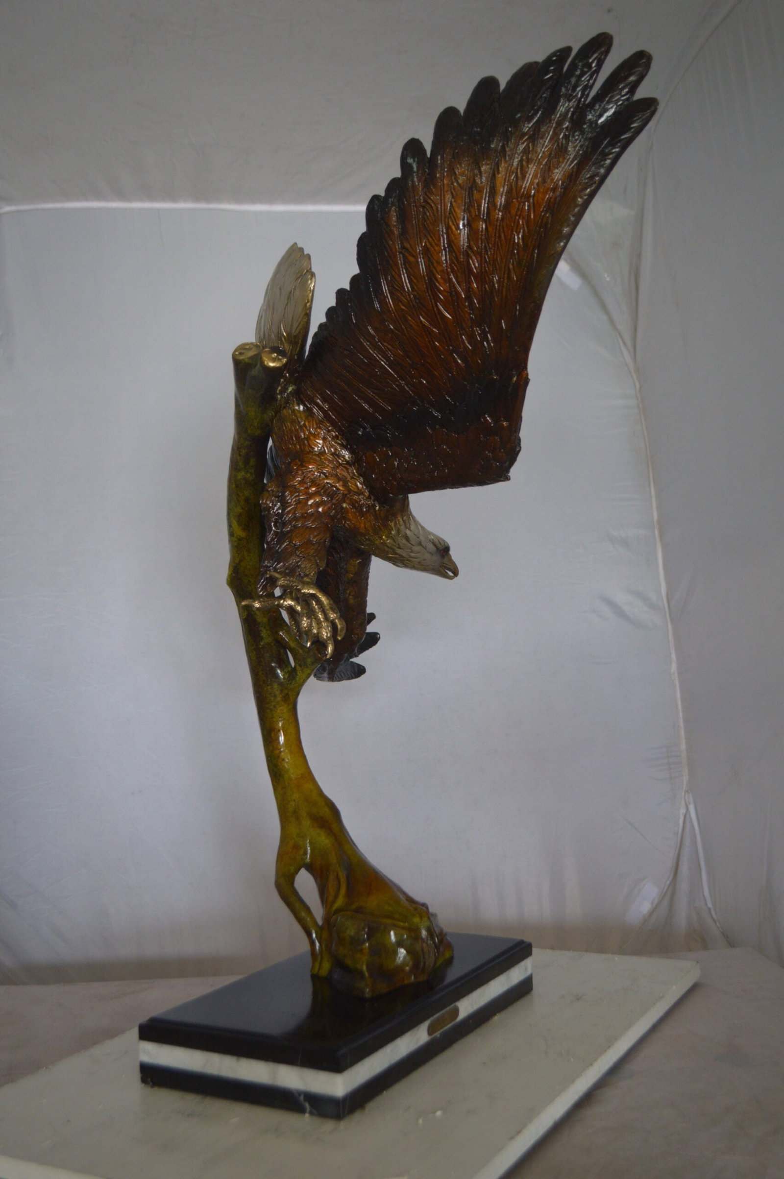 Eagle Soaring Bronze Statue by W Aribu - Size: 35"L x 27"W x 38"H. - 4