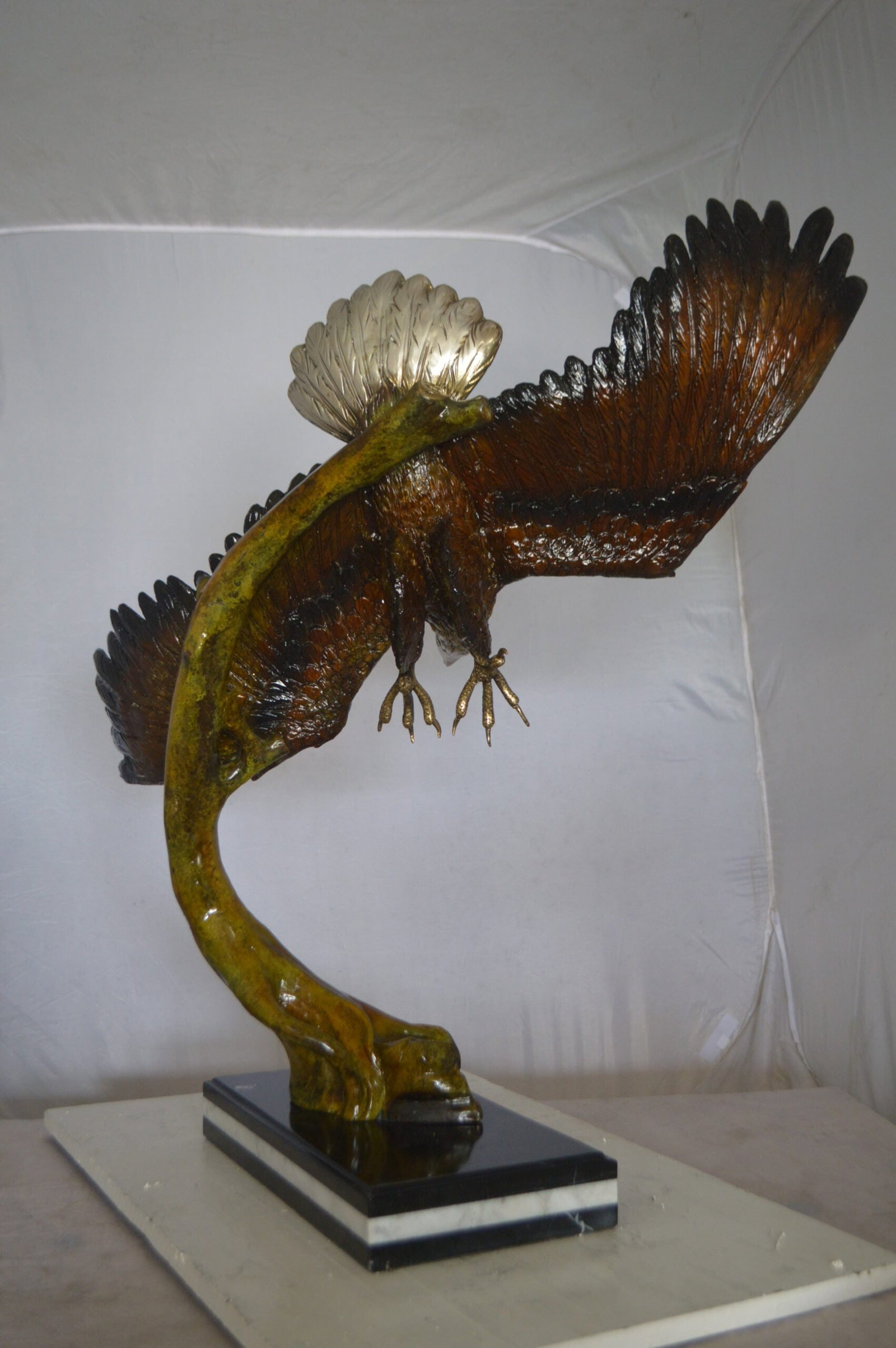 Eagle Soaring Bronze Statue by W Aribu - Size: 35"L x 27"W x 38"H. - 5