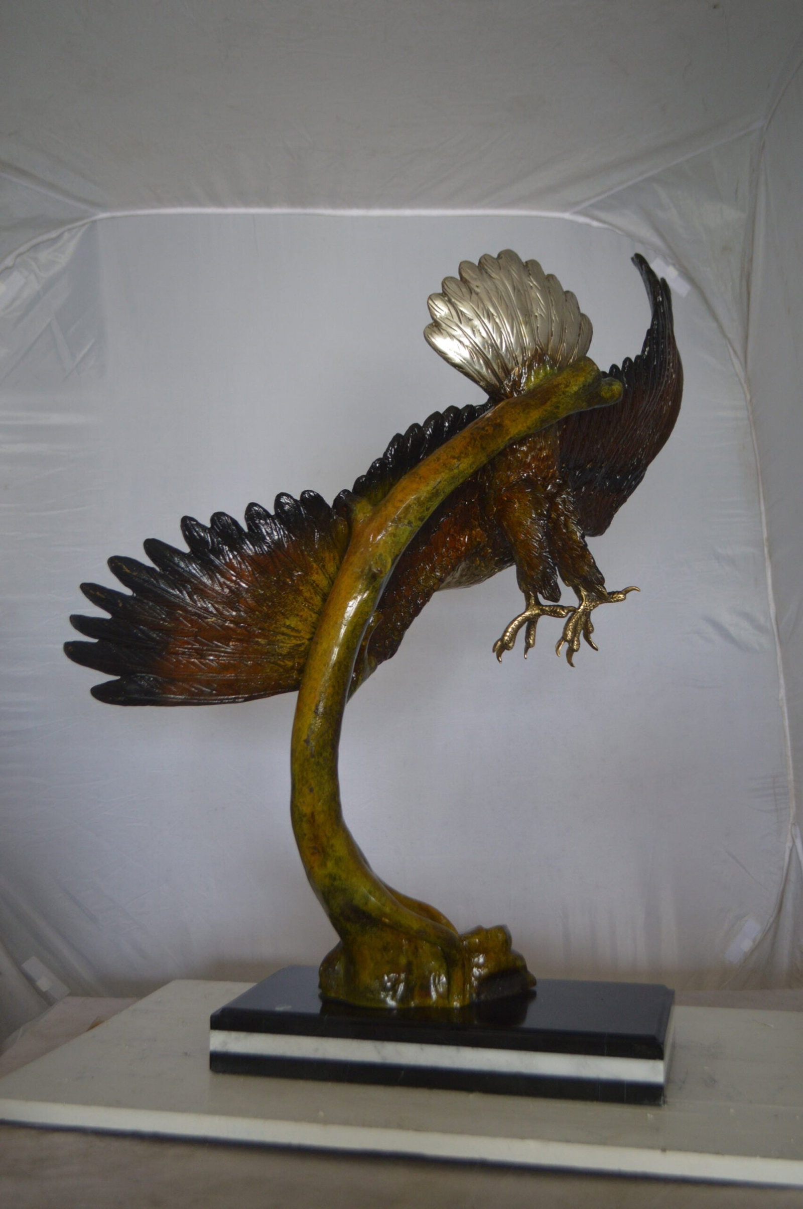 Eagle Soaring Bronze Statue by W Aribu - Size: 35"L x 27"W x 38"H. - 6