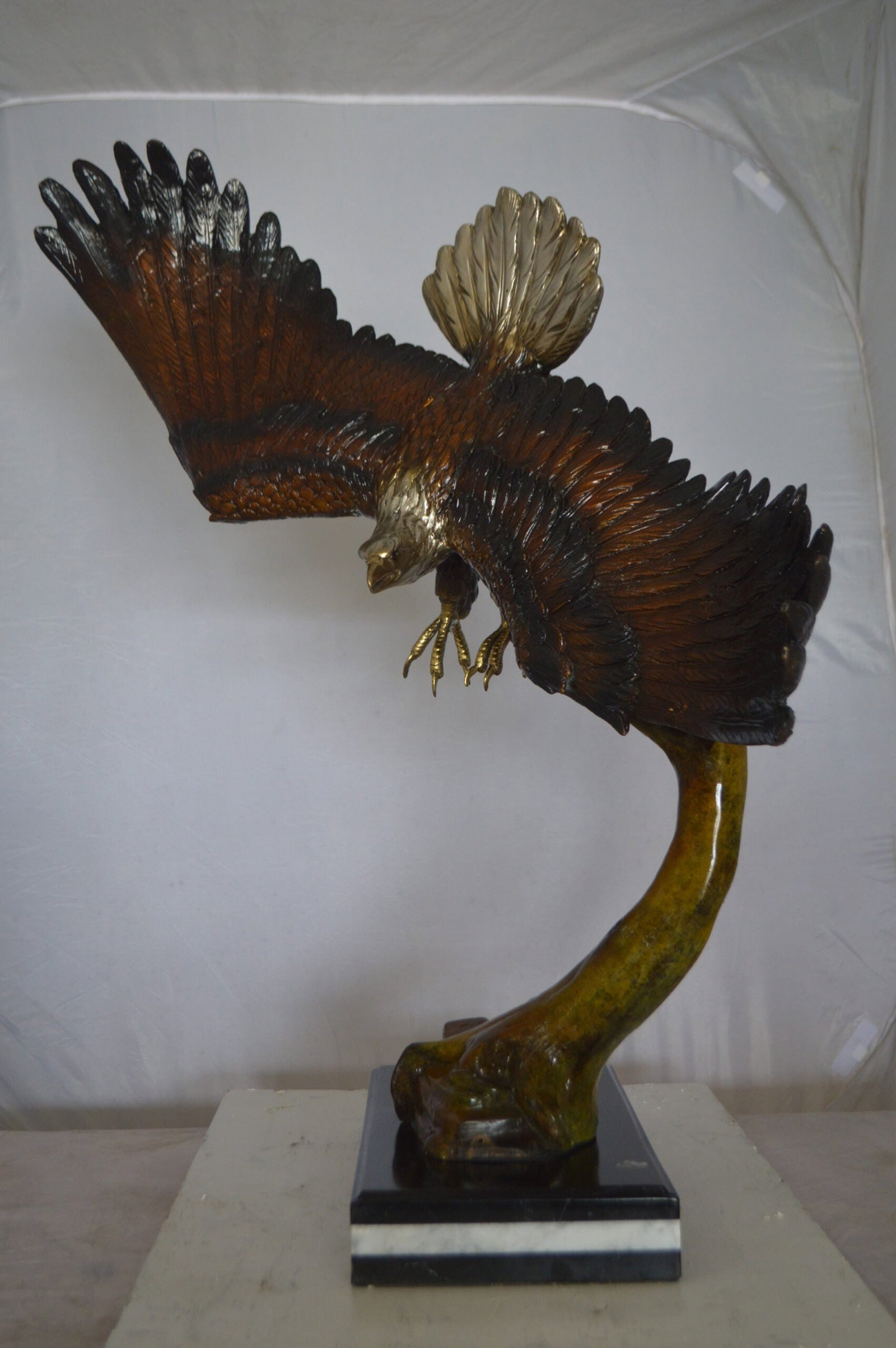 Eagle Soaring Bronze Statue by W Aribu - Size: 35"L x 27"W x 38"H. - 8
