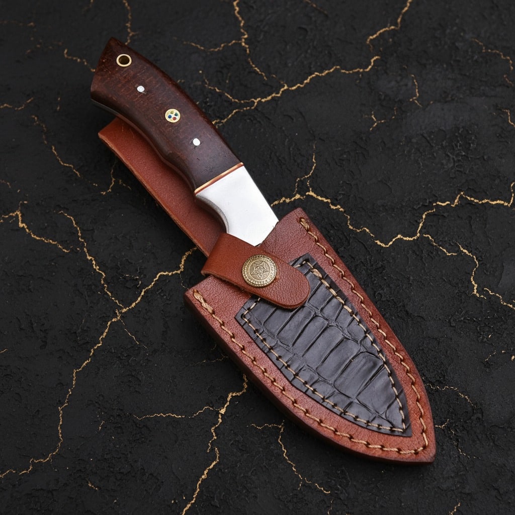 Damascus Steel Gut Hook Skinning Knife Fixed Blade Hunting Tool - 5