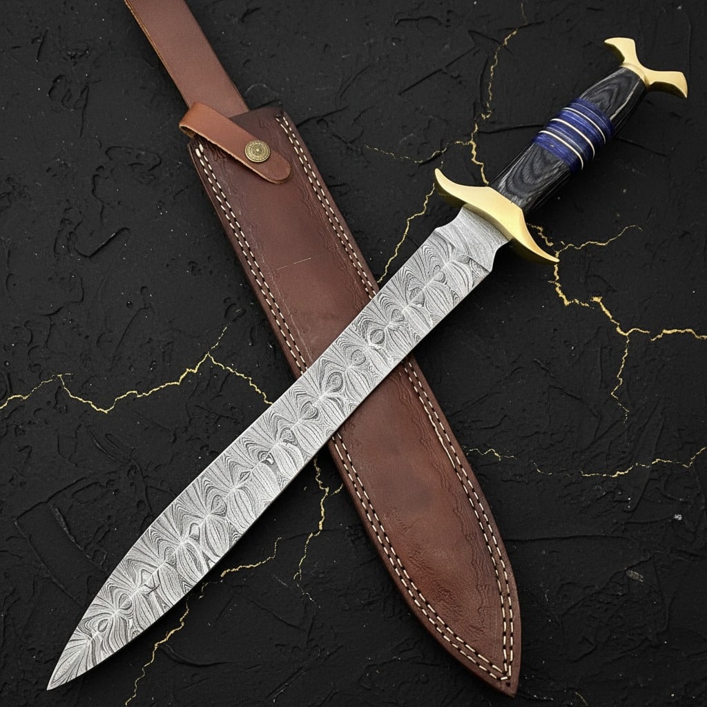 Handmade Damascus Steel Bowie Hunting Knife Large Fixed Blade with Sheath (1 of 9)