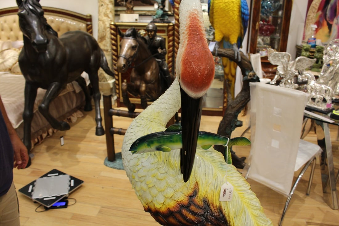 Crane Fountain Head Down Fountain Bronze Statue - Size: 23"L x 17"W x 56"H - 3