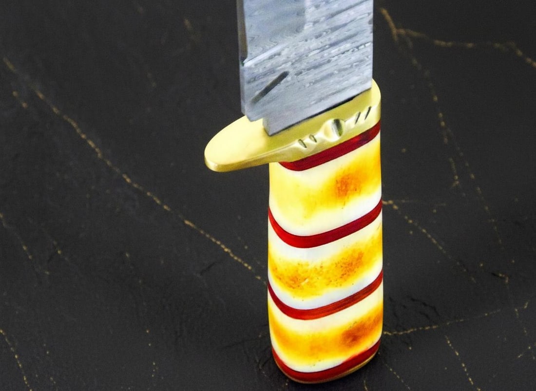 Burnt Camel Bone Handle Bowie Knife with 15" Ladder Damascus Steel Hunting Blade - 4