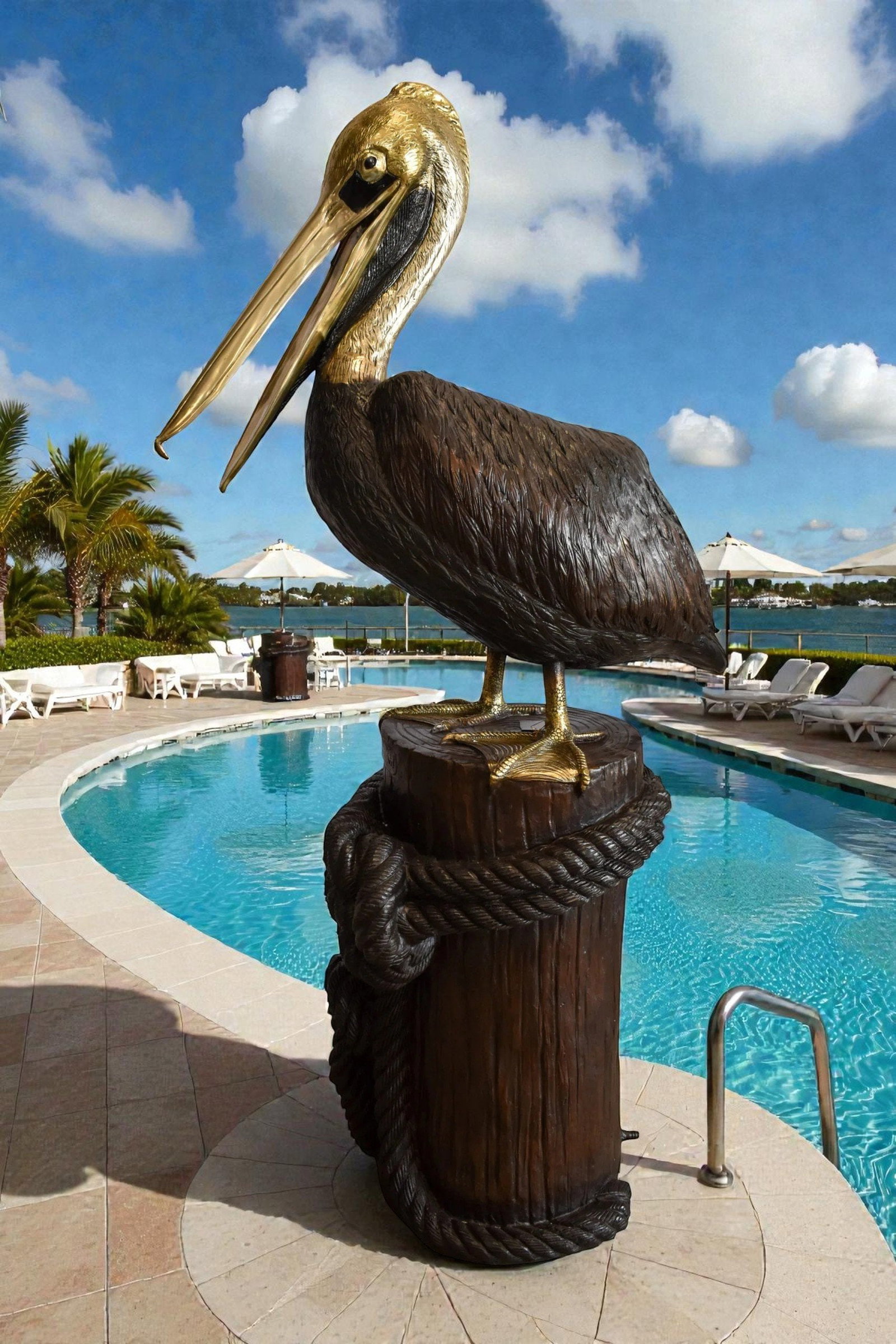 Pelican on Tree Stump Bronze Statue Fountain 43" x 24" x 76"H - 2