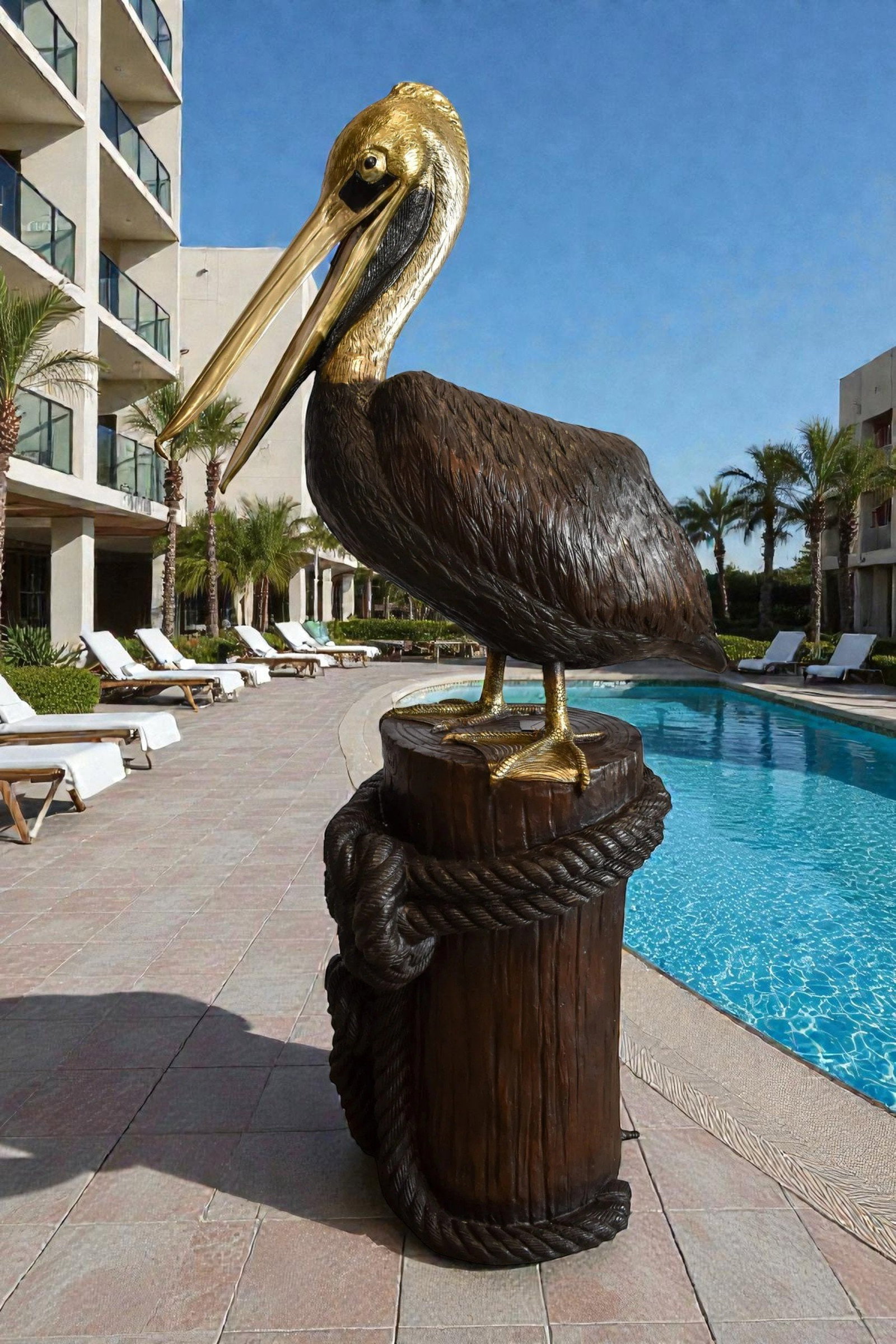 Pelican on Tree Stump Bronze Statue Fountain 43" x 24" x 76"H - 3