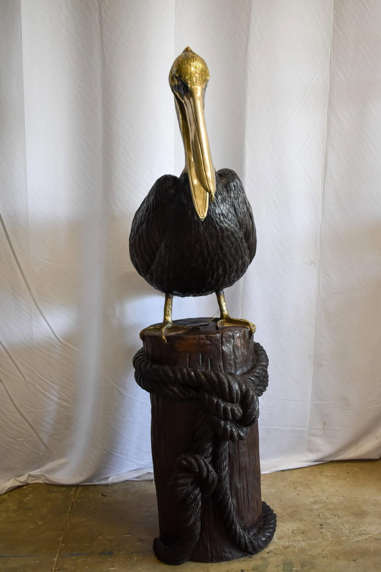 Pelican on Tree Stump Bronze Statue Fountain 43" x 24" x 76"H - 4