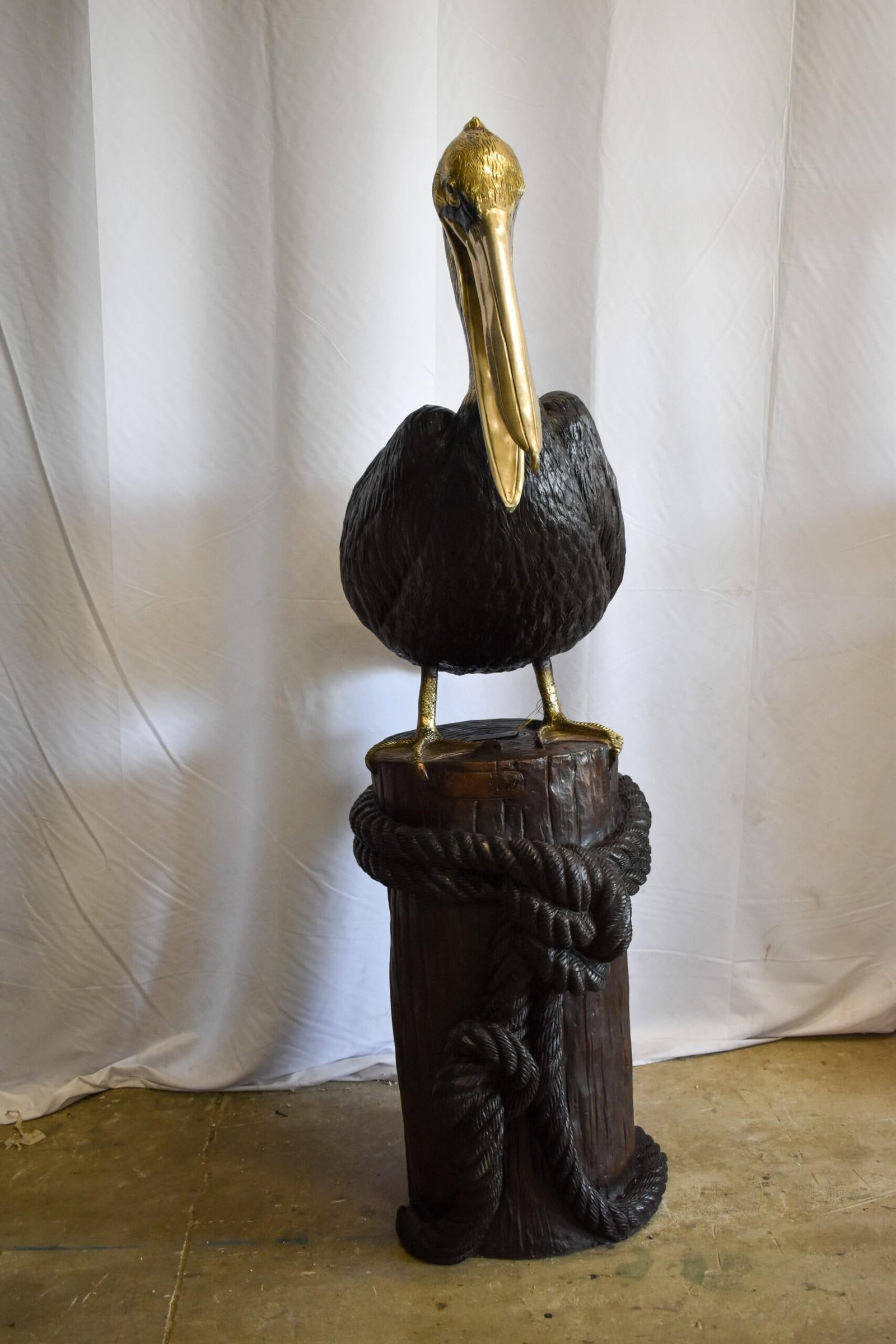 Pelican on Tree Stump Bronze Statue Fountain 43" x 24" x 76"H - 5