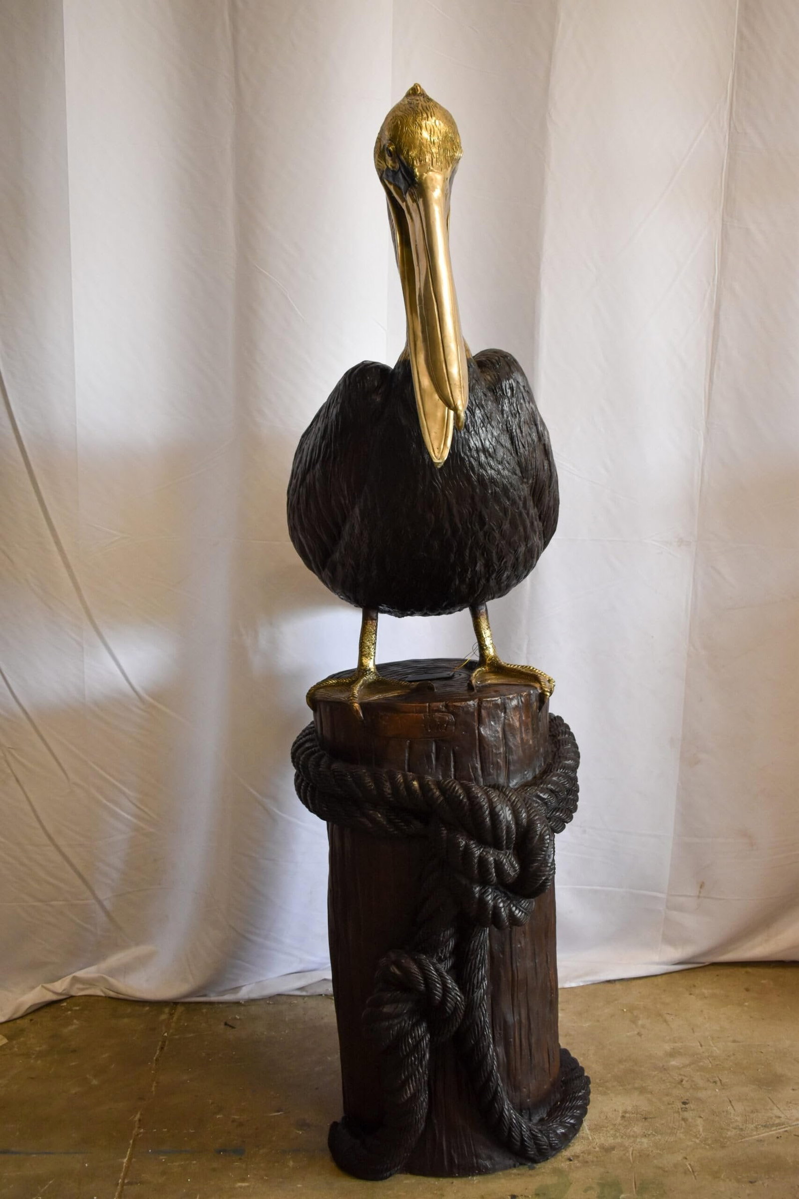 Pelican on Tree Stump Bronze Statue Fountain 43" x 24" x 76"H - 6