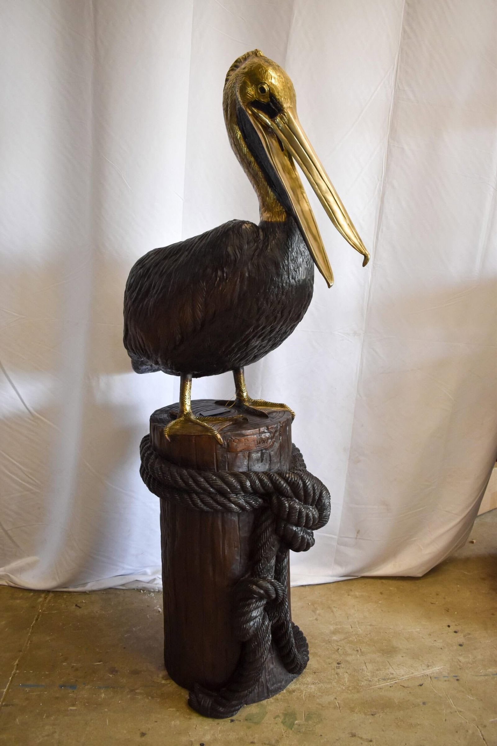 Pelican on Tree Stump Bronze Statue Fountain 43" x 24" x 76"H - 7