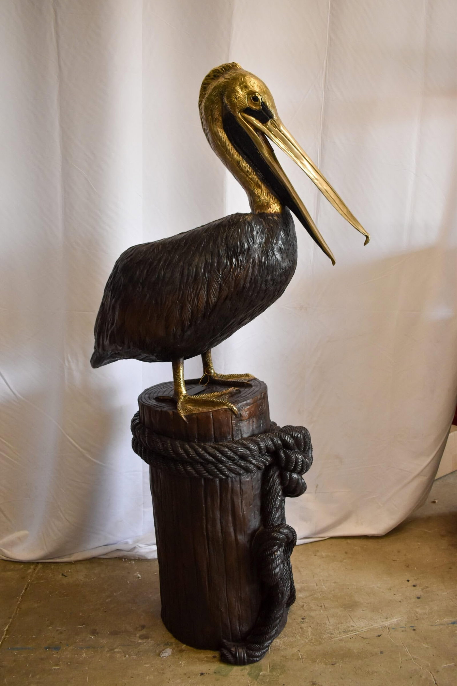 Pelican on Tree Stump Bronze Statue Fountain 43" x 24" x 76"H - 8