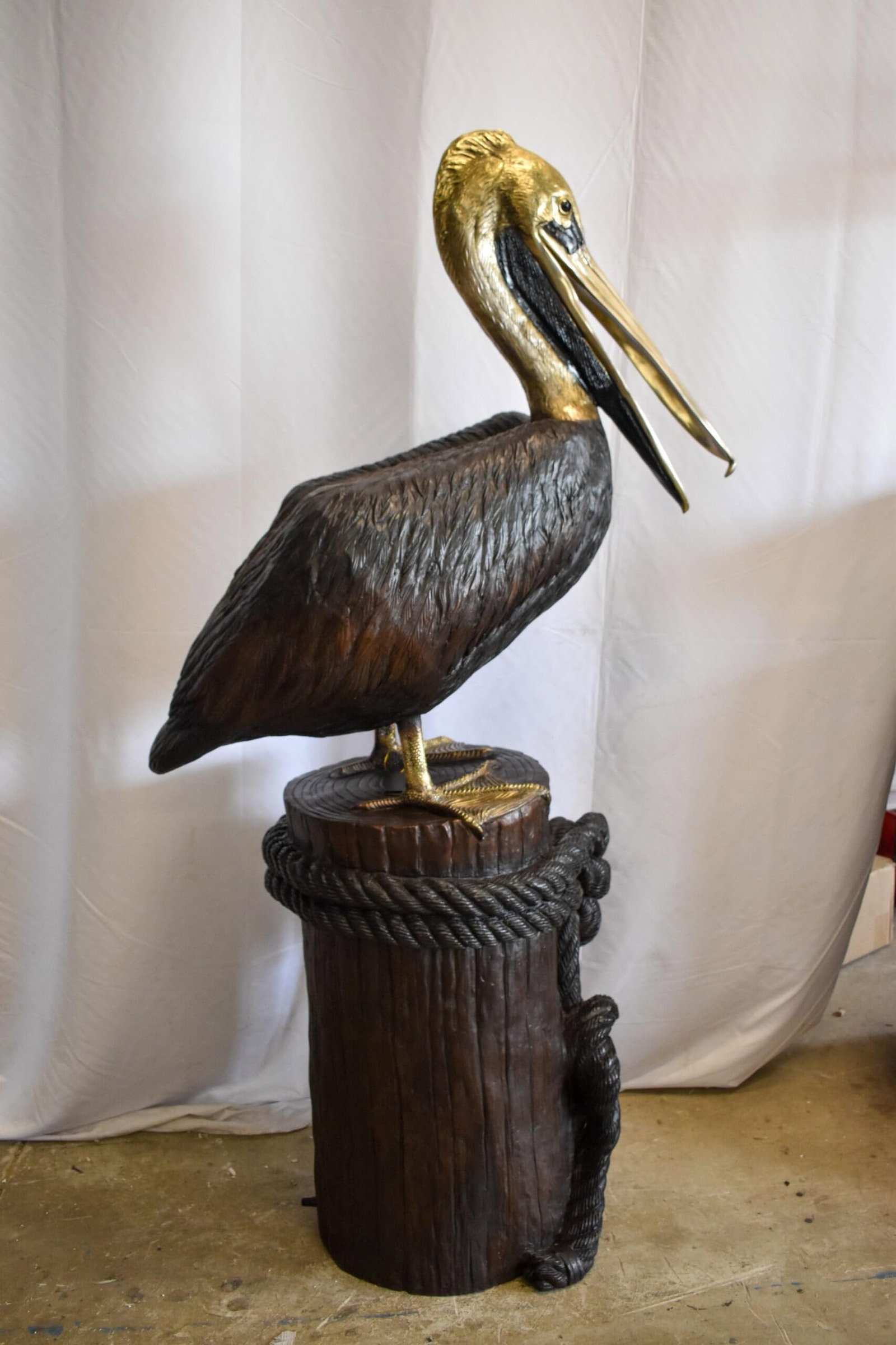 Pelican on Tree Stump Bronze Statue Fountain 43" x 24" x 76"H - 9