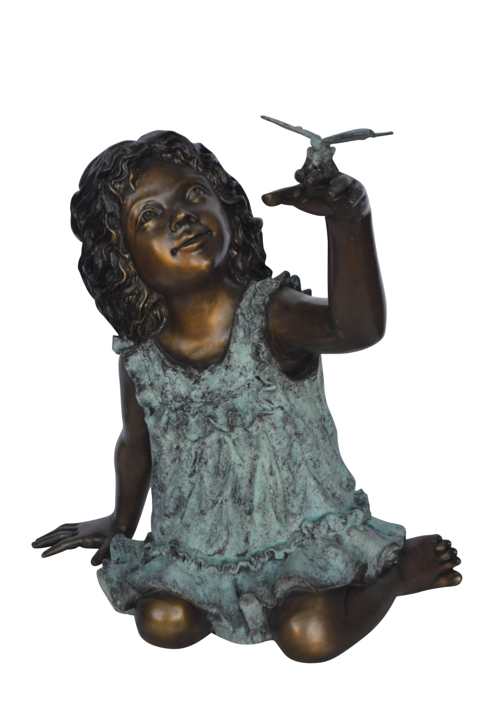 Girl Playing With Butterfly Bronze Statue - Size: 21"L x 15"W x 19"H. - 11