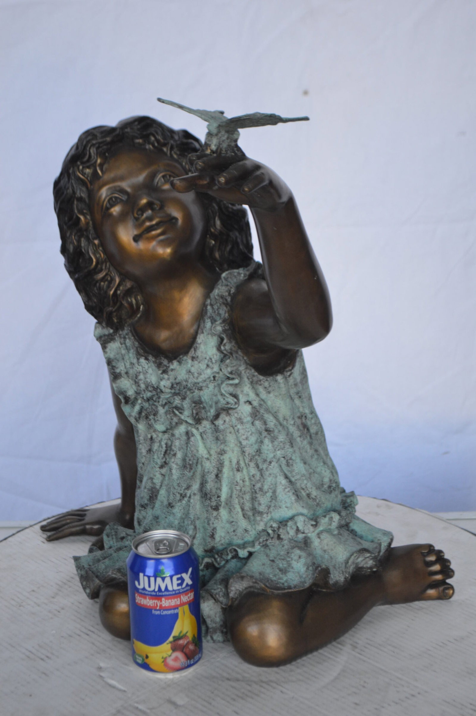 Girl Playing With Butterfly Bronze Statue - Size: 21"L x 15"W x 19"H. - 4