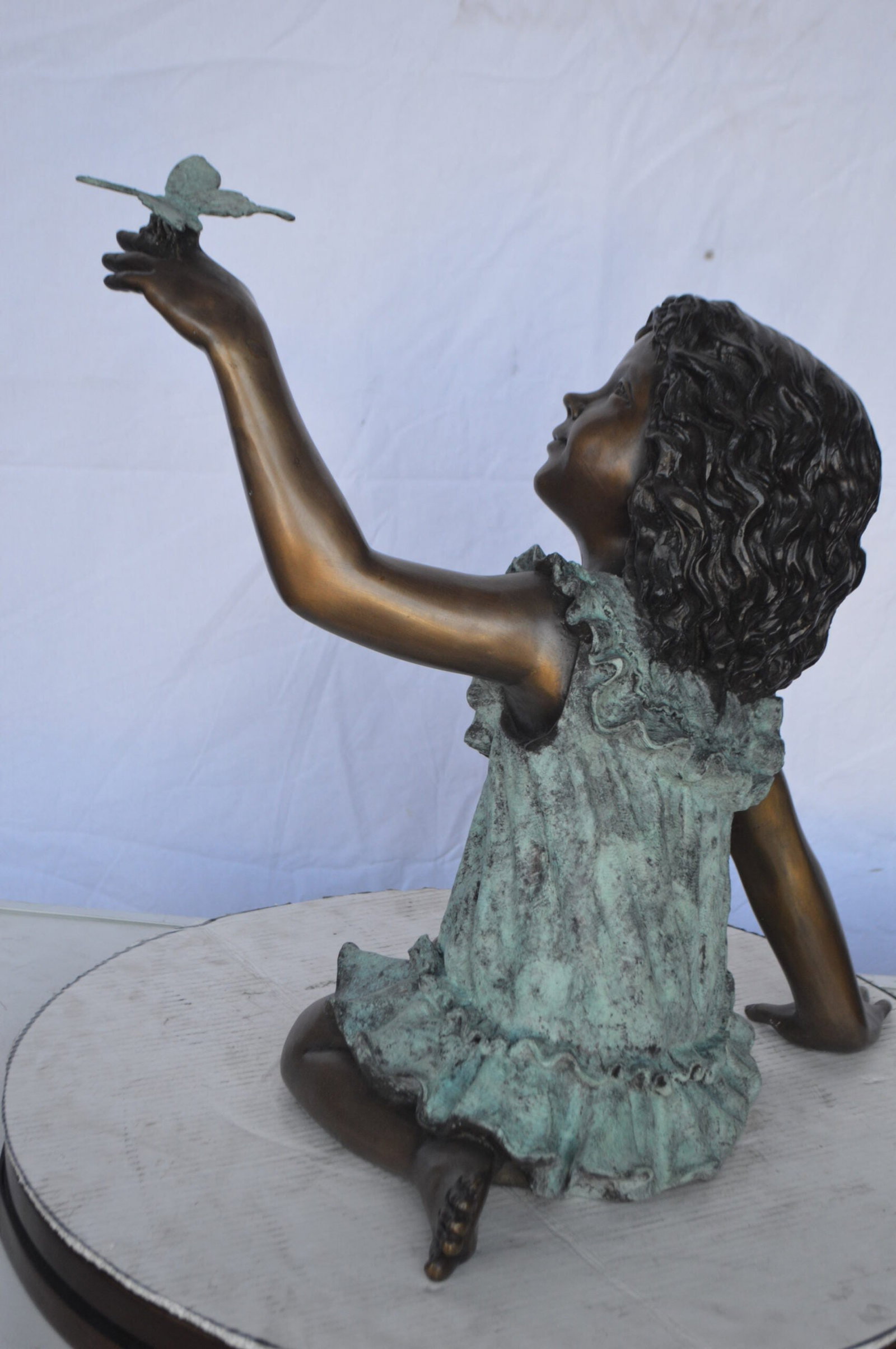 Girl Playing With Butterfly Bronze Statue - Size: 21"L x 15"W x 19"H. - 6