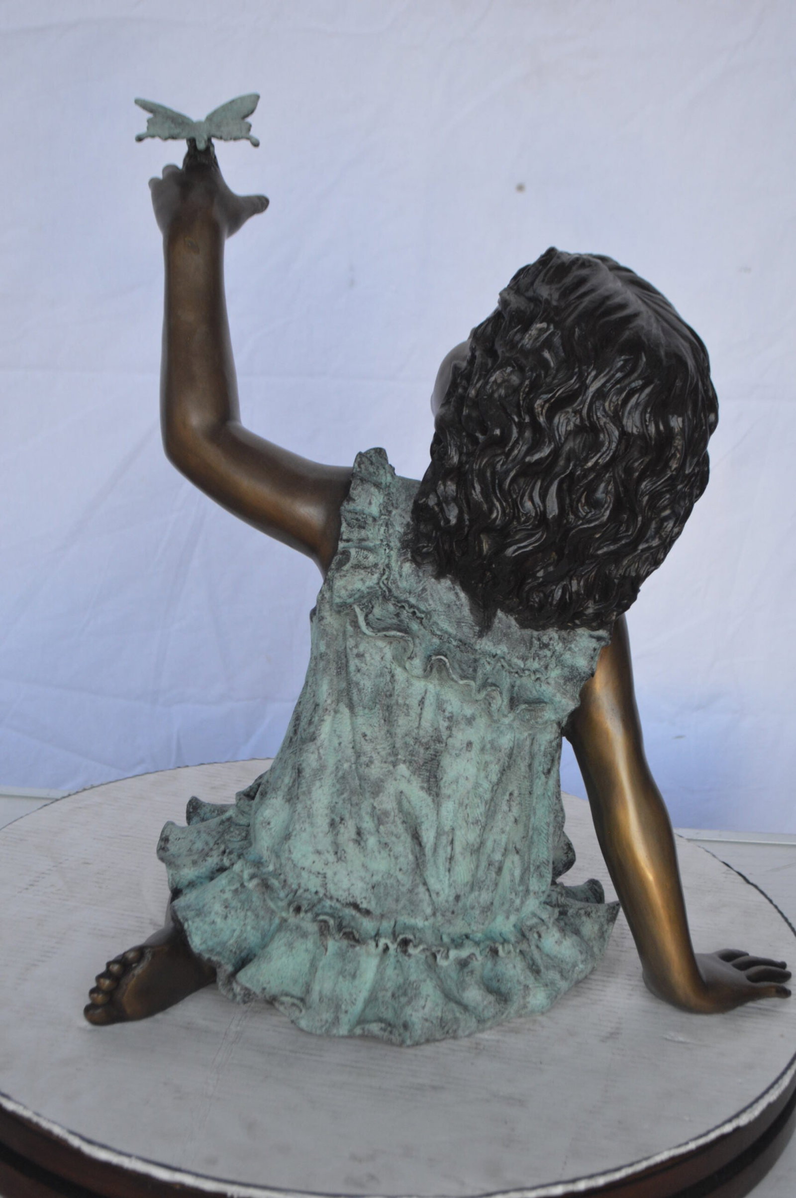 Girl Playing With Butterfly Bronze Statue - Size: 21"L x 15"W x 19"H. - 7