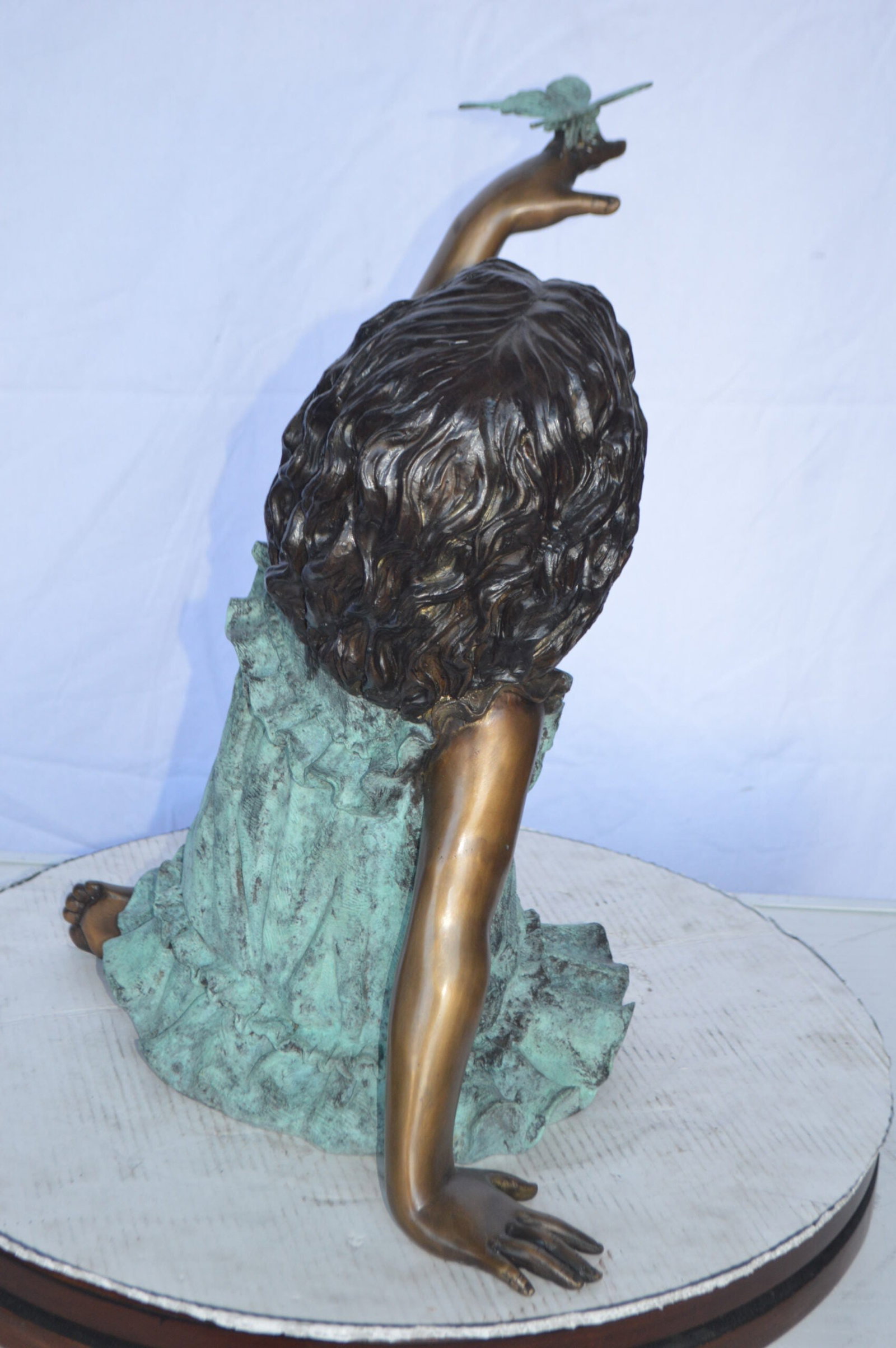 Girl Playing With Butterfly Bronze Statue - Size: 21"L x 15"W x 19"H. - 8