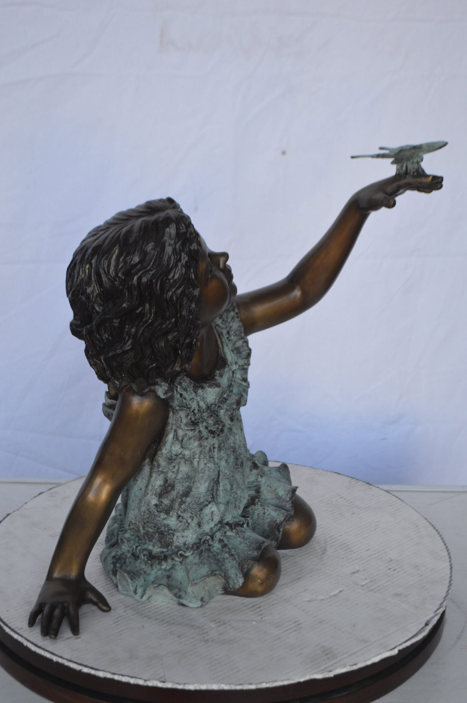 Girl Playing With Butterfly Bronze Statue - Size: 21"L x 15"W x 19"H. - 9