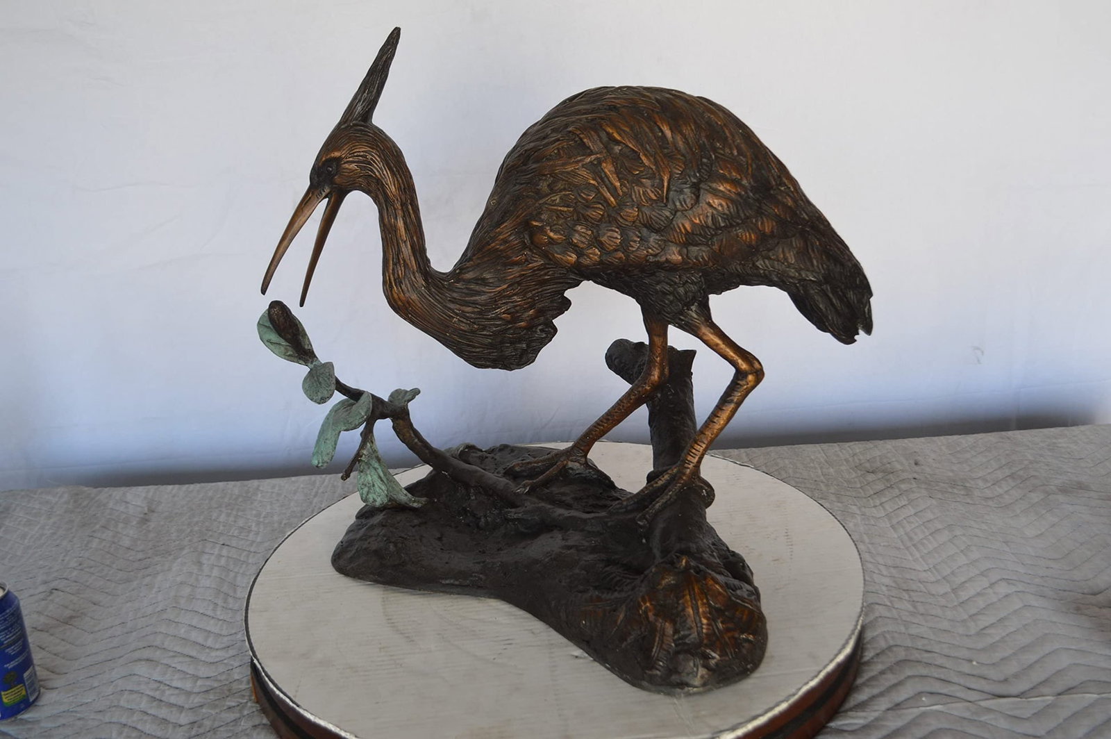 Crane on a Tree Bronze Statue - Size: 24"L x 20"W x 21"H. - 10
