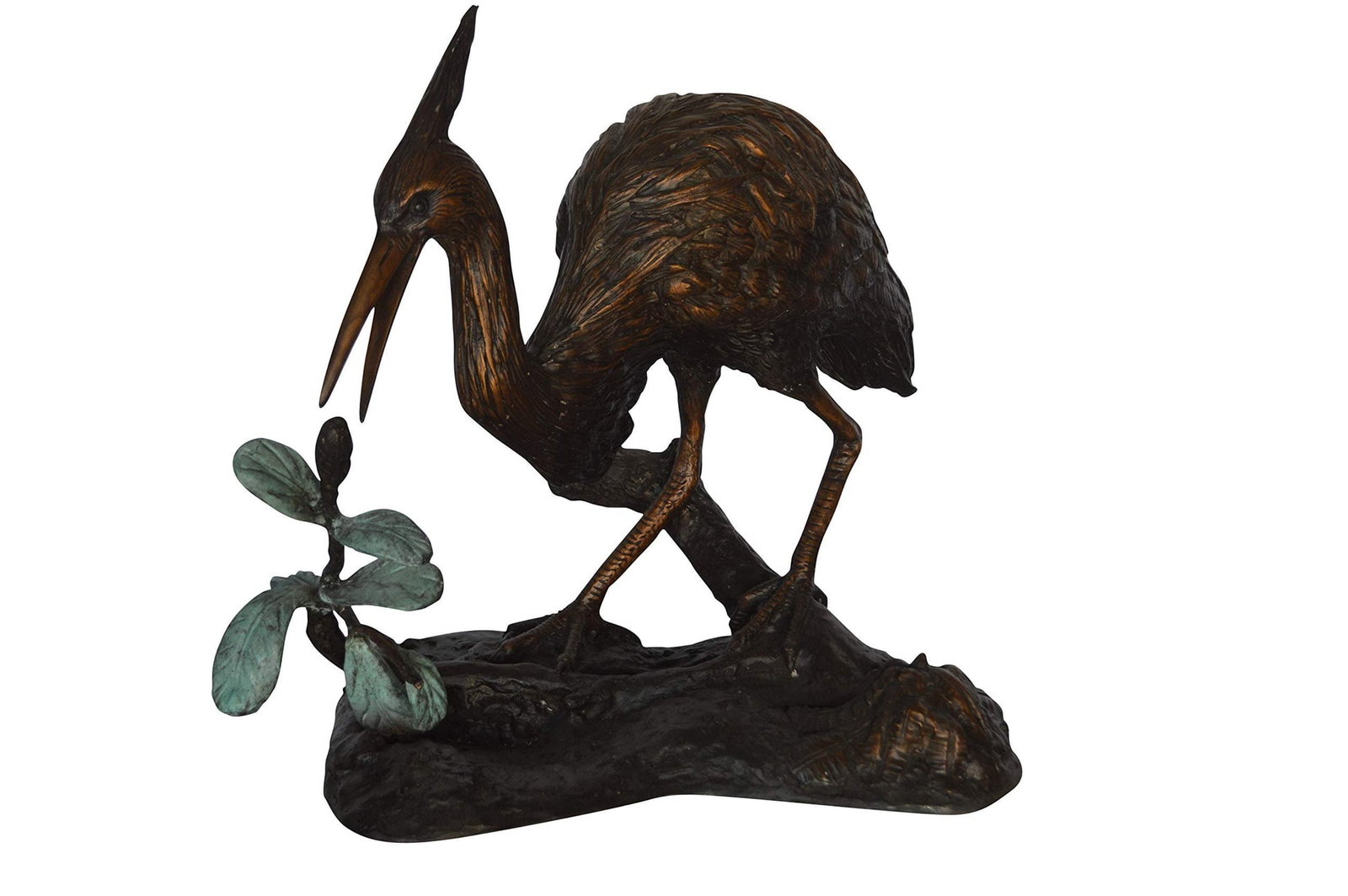 Crane on a Tree Bronze Statue - Size: 24"L x 20"W x 21"H.: Title:Crane on a Tree Bronze Statue - Size: 24"L x 20"W x 21"H. Description:Bronze Crane on a tree branch, mounted on a bronze base. Like those seen in traditional English gardens, this Asian symbol o