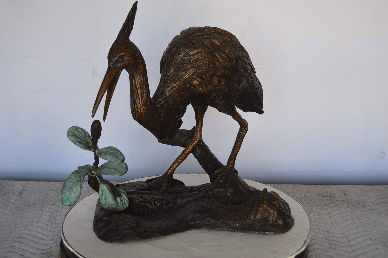 Crane on a Tree Bronze Statue - Size: 24"L x 20"W x 21"H. - 4