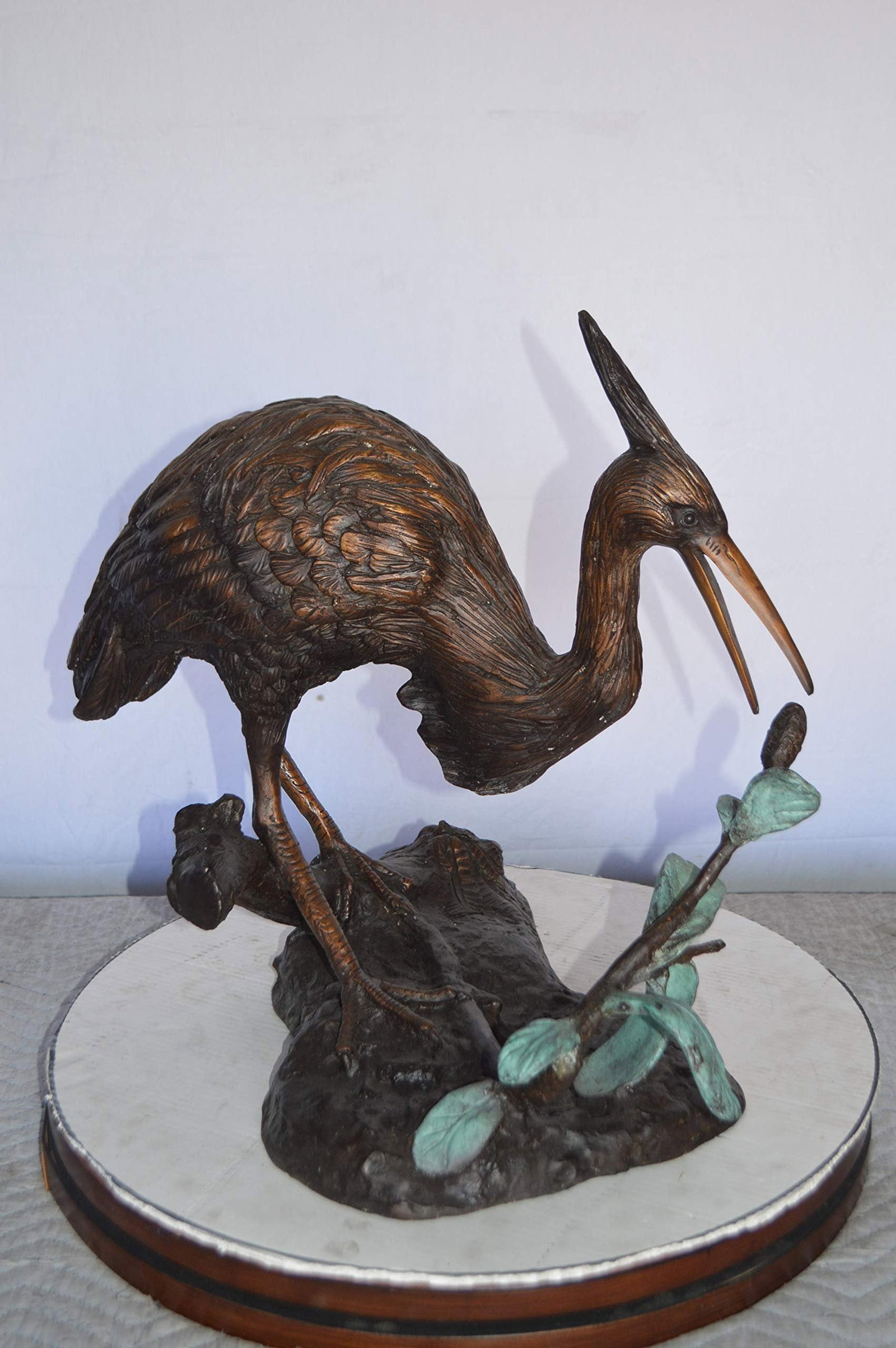 Crane on a Tree Bronze Statue - Size: 24"L x 20"W x 21"H. - 6