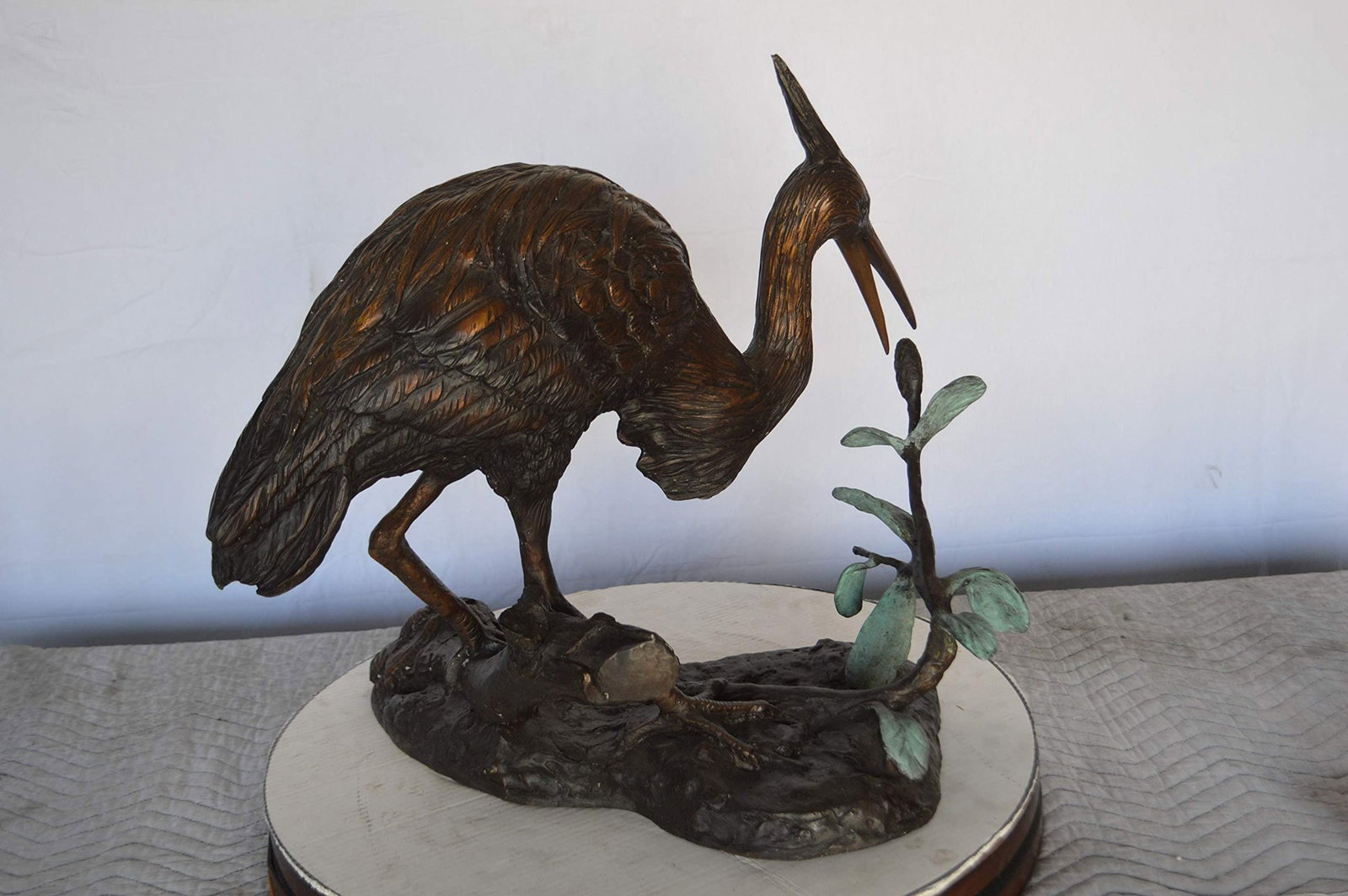 Crane on a Tree Bronze Statue - Size: 24"L x 20"W x 21"H. - 7