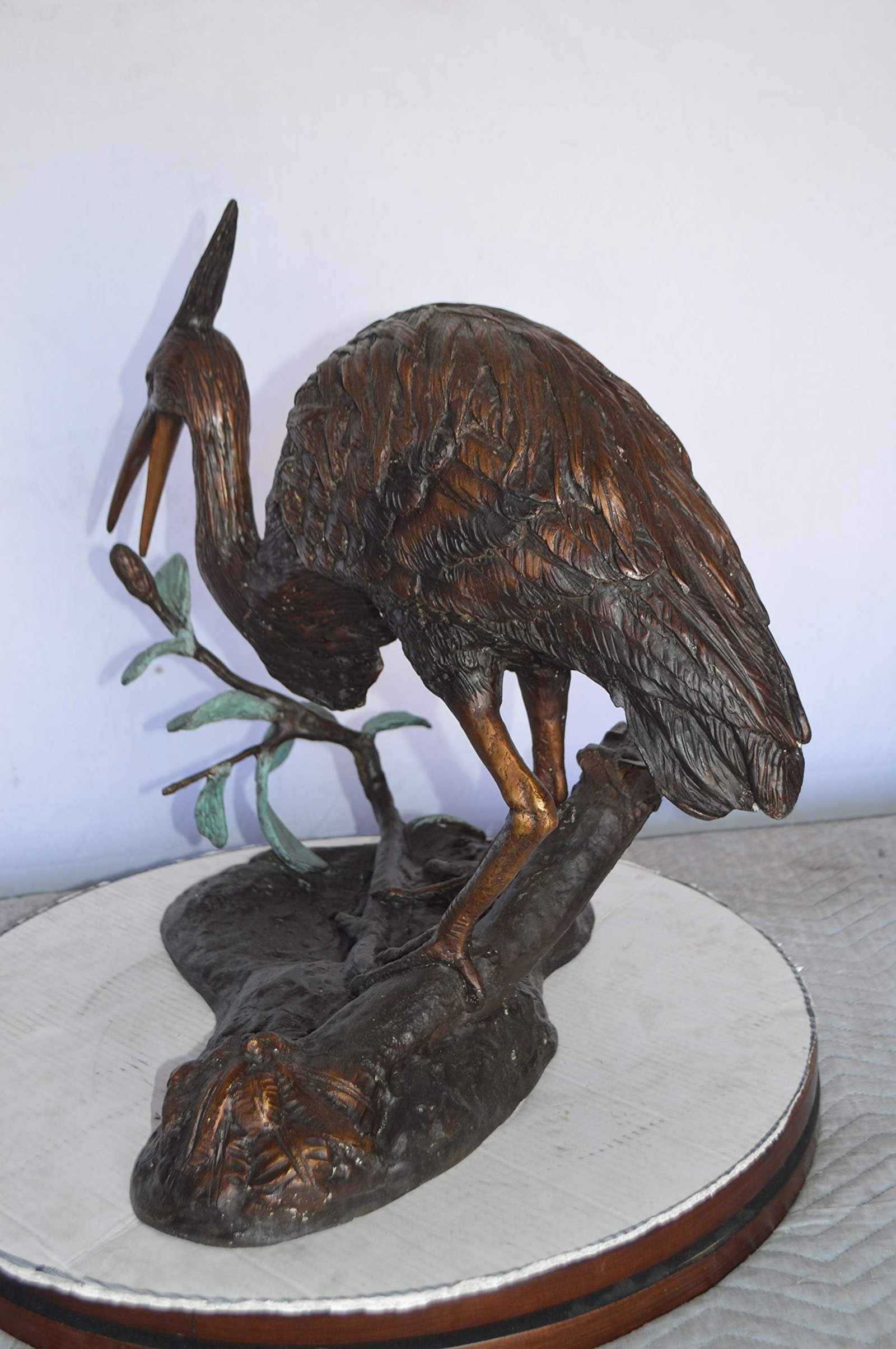 Crane on a Tree Bronze Statue - Size: 24"L x 20"W x 21"H. - 9