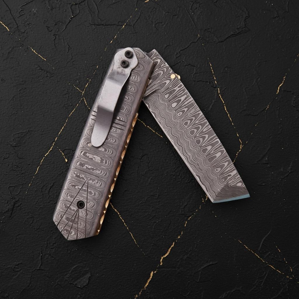 Hand Forged Twisted Damascus Steel Pocket Knife Custom Folding Liner Lock with Sheath (1 of 7)