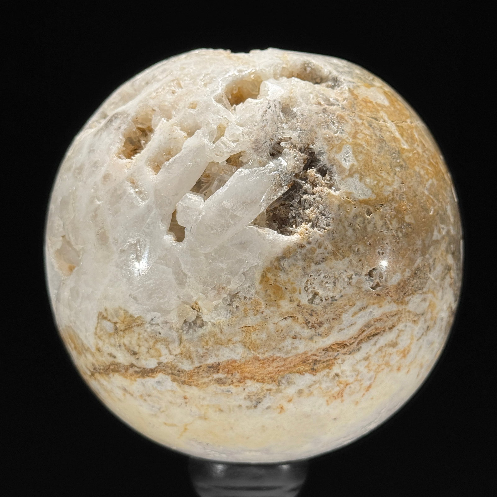 Wonderful set of a crystal sphere and a large cube calcite cluster on stands - 4