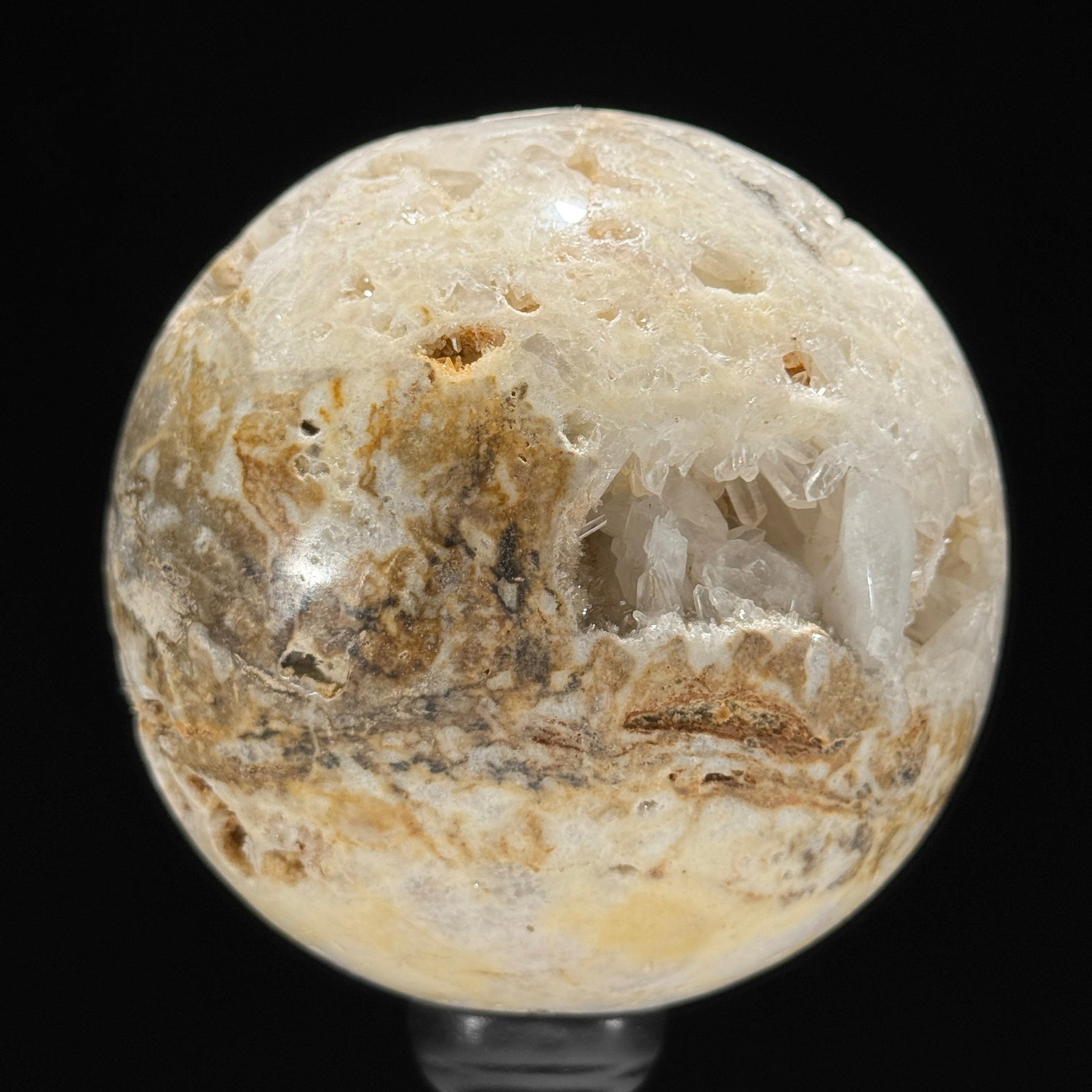 Wonderful set of a crystal sphere and a large cube calcite cluster on stands - 6