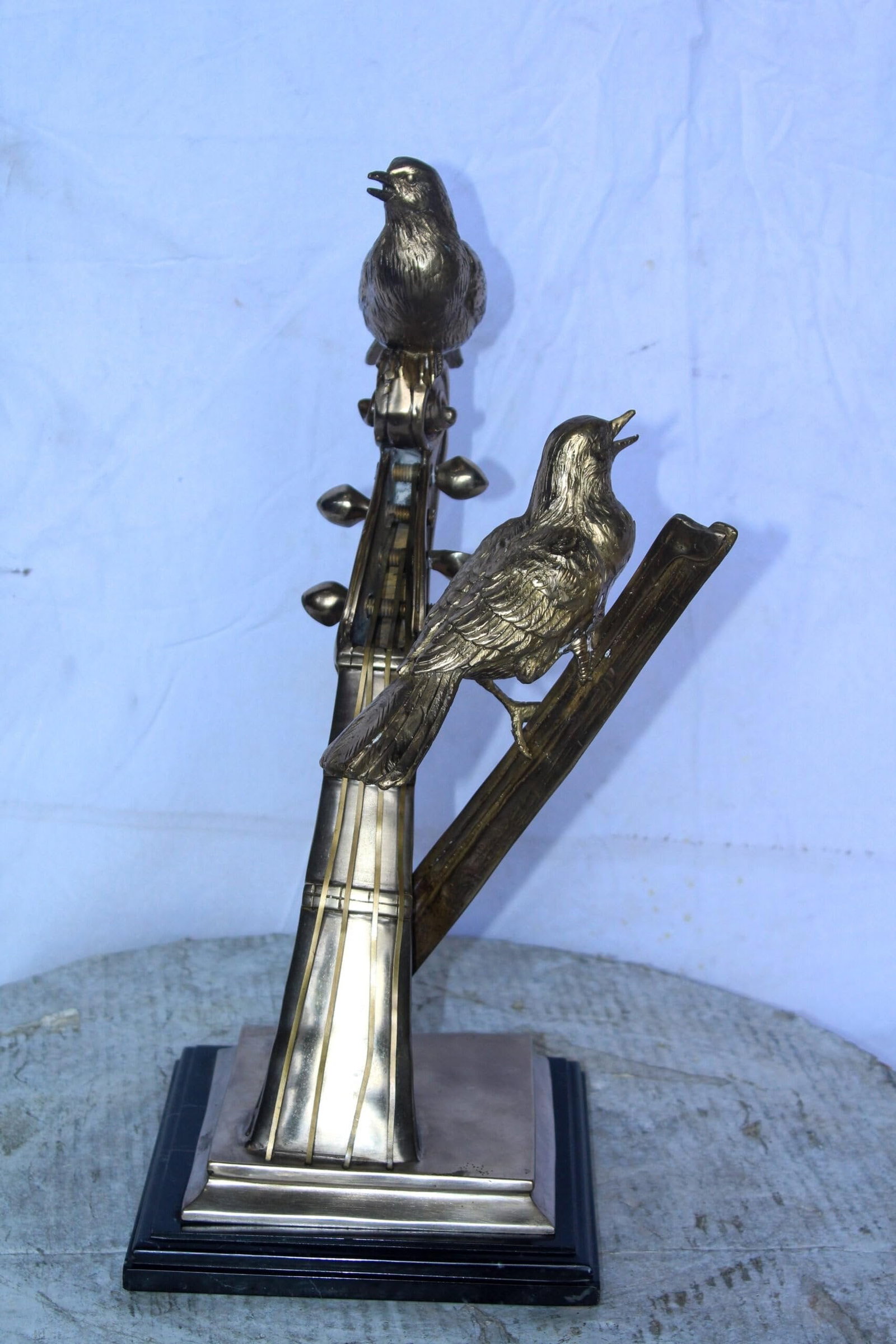 Creative Art, Violin and Two Birds, Bronze Statue in Silver Finish 12 x 8 x 19"H - 10
