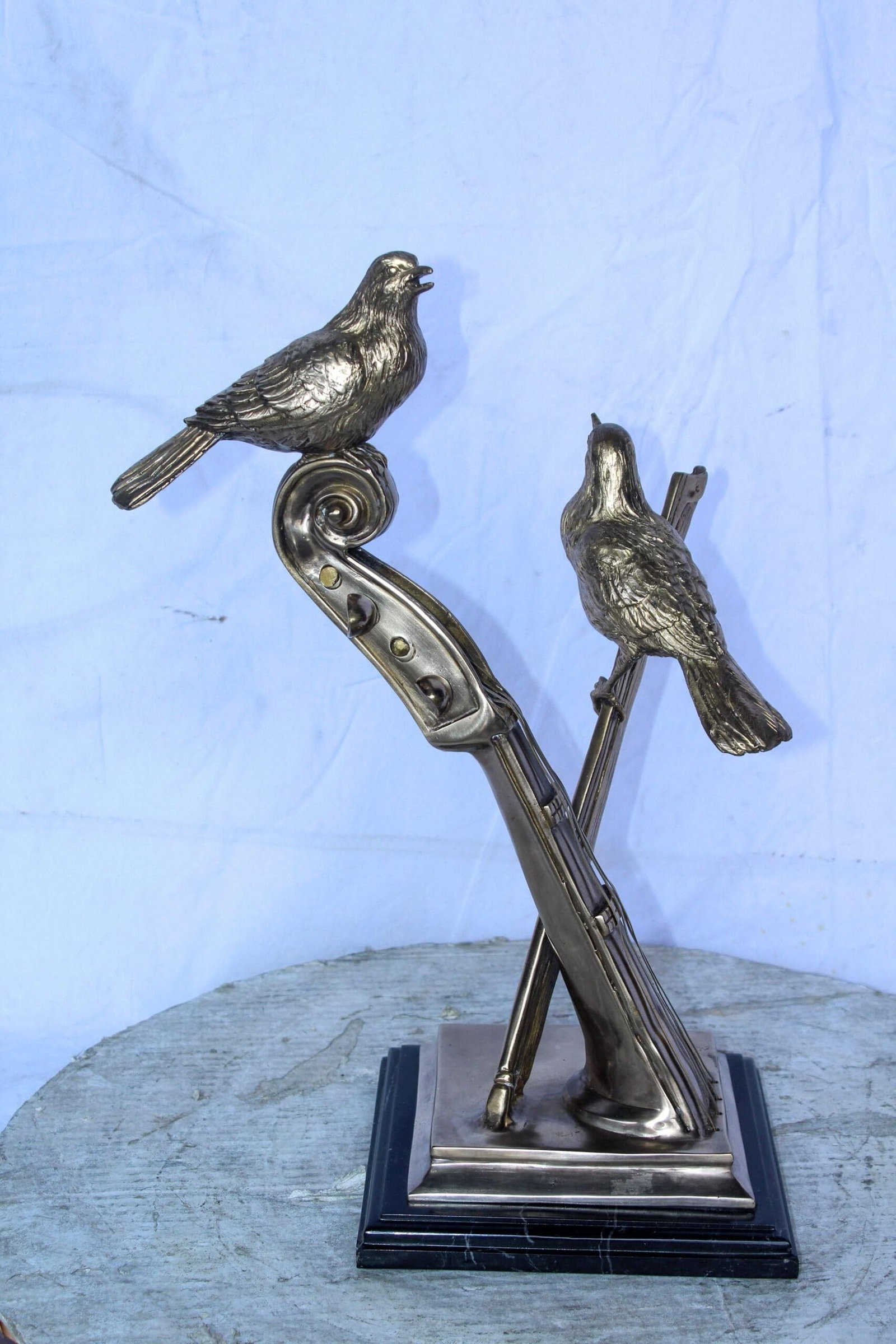 Creative Art, Violin and Two Birds, Bronze Statue in Silver Finish 12 x 8 x 19"H - 4