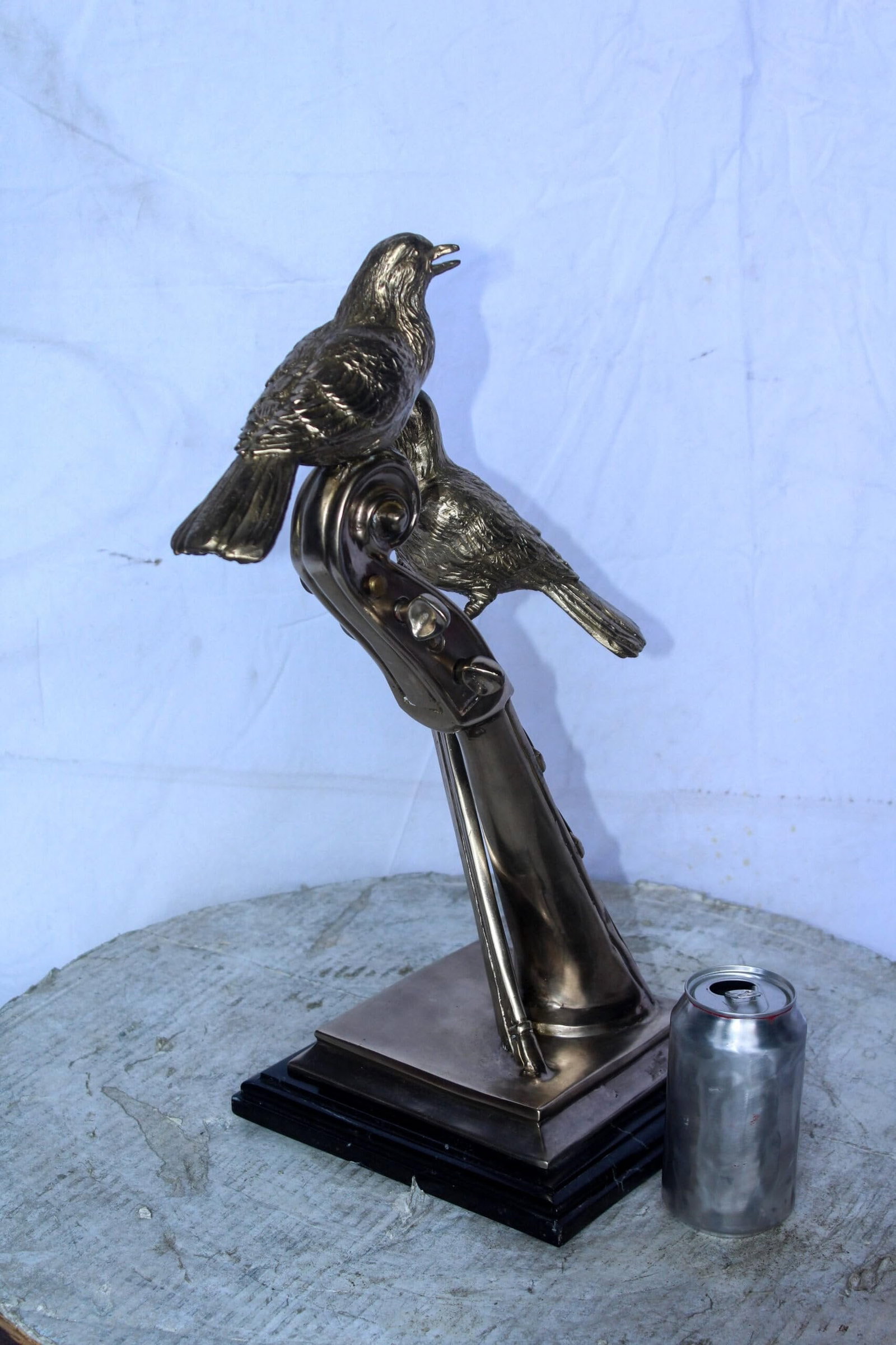 Creative Art, Violin and Two Birds, Bronze Statue in Silver Finish 12 x 8 x 19"H - 5