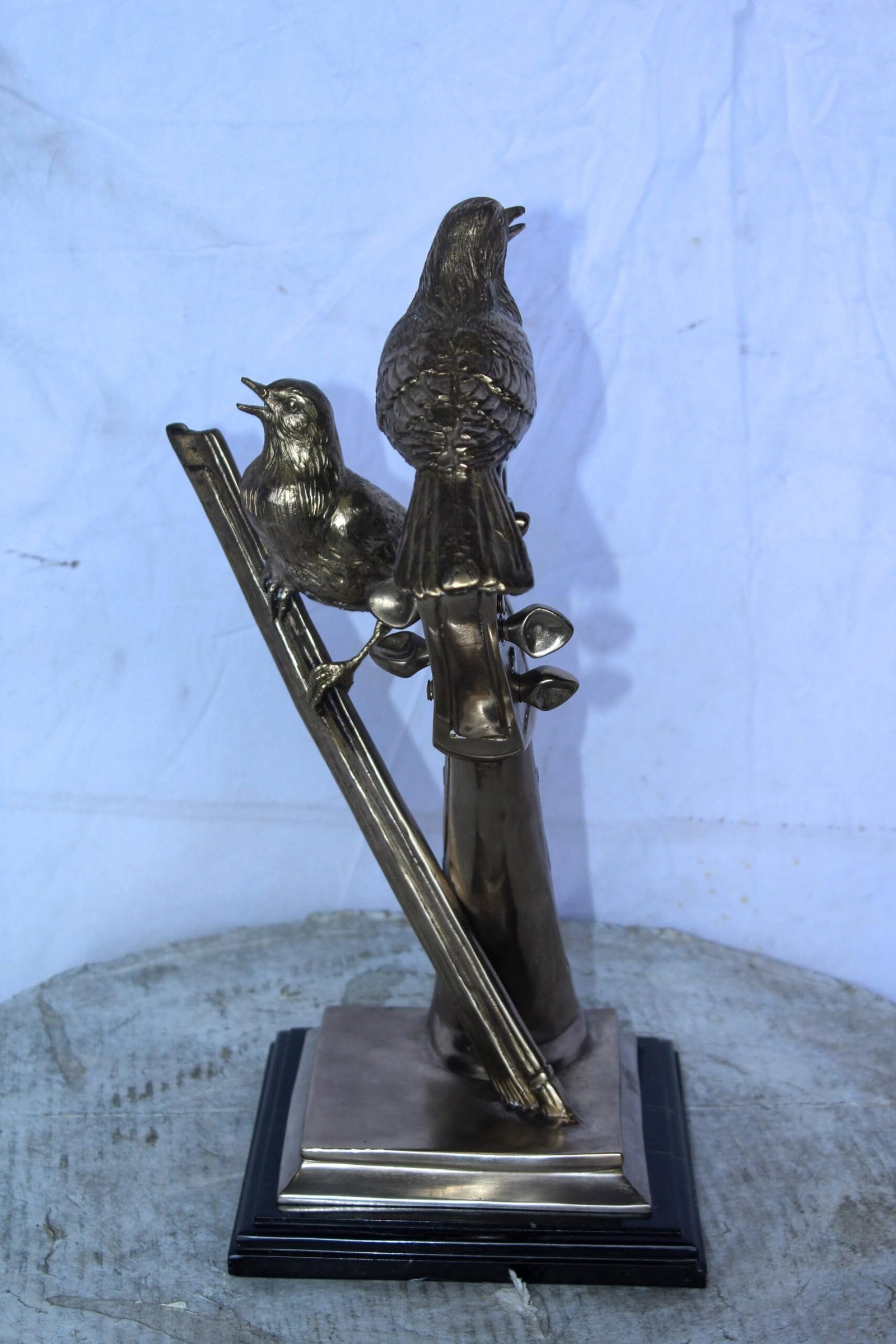 Creative Art, Violin and Two Birds, Bronze Statue in Silver Finish 12 x 8 x 19"H - 6