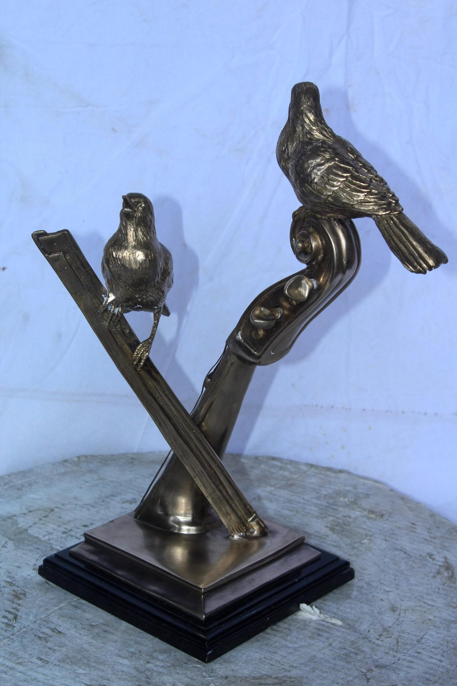 Creative Art, Violin and Two Birds, Bronze Statue in Silver Finish 12 x 8 x 19"H - 7