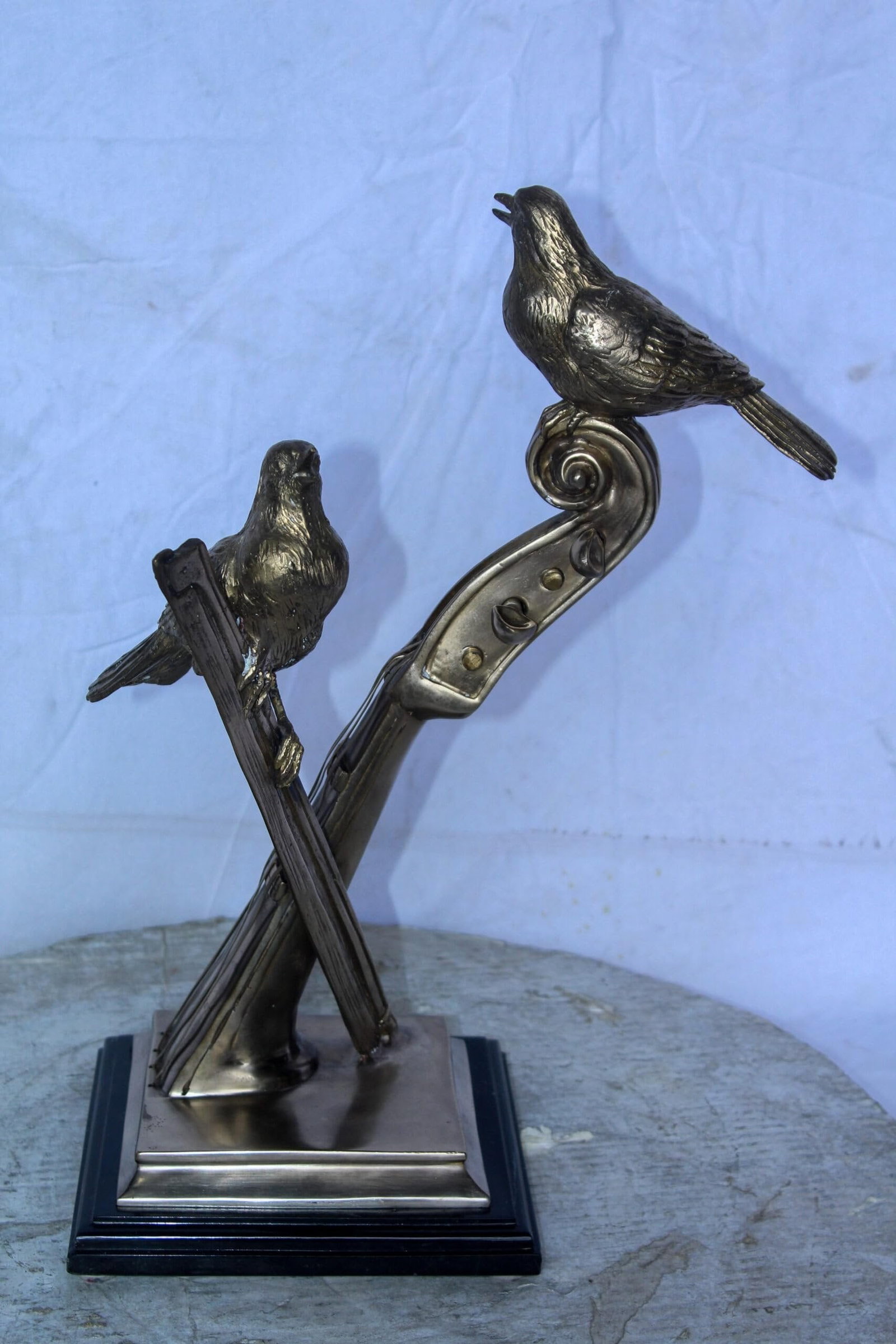 Creative Art, Violin and Two Birds, Bronze Statue in Silver Finish 12 x 8 x 19"H - 8